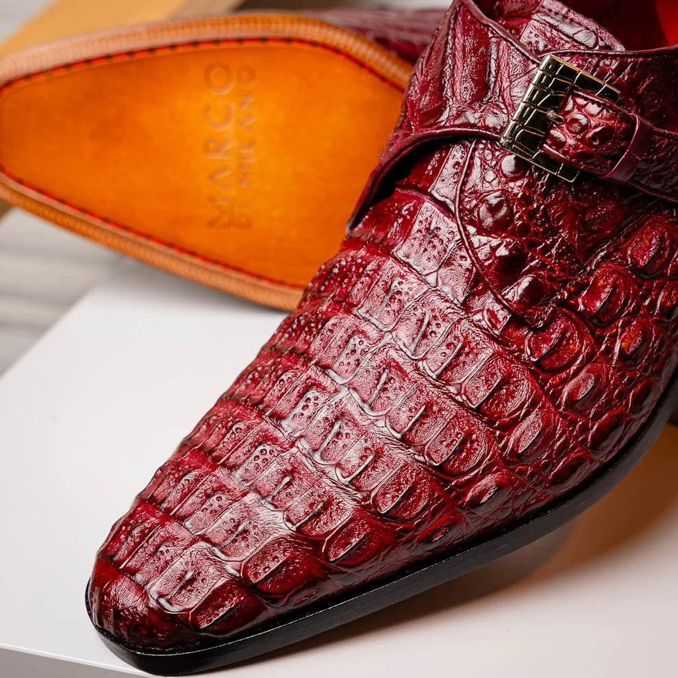 Marco Di Milano Luigi Wine Caiman Crocodile Monk Strap Dress Shoes - Image 12