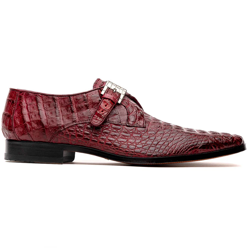 Marco Di Milano Luigi Wine Caiman Crocodile Monk Strap Dress Shoes - Image 2