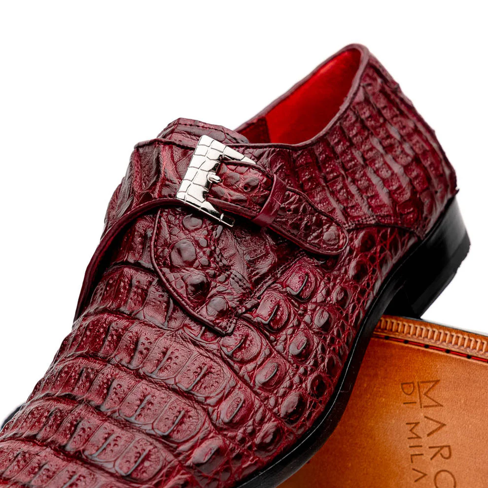 Marco Di Milano Luigi Wine Caiman Crocodile Monk Strap Dress Shoes - Image 3