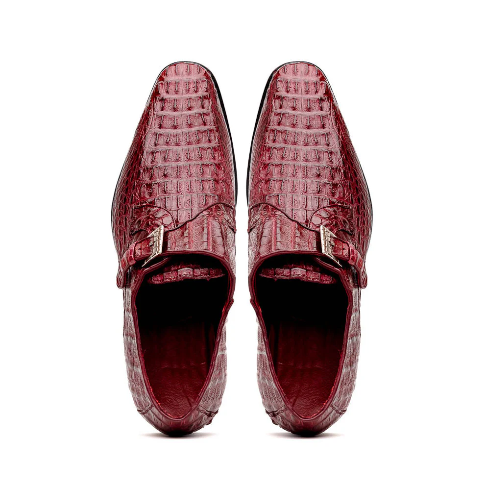 Marco Di Milano Luigi Wine Caiman Crocodile Monk Strap Dress Shoes - Image 4