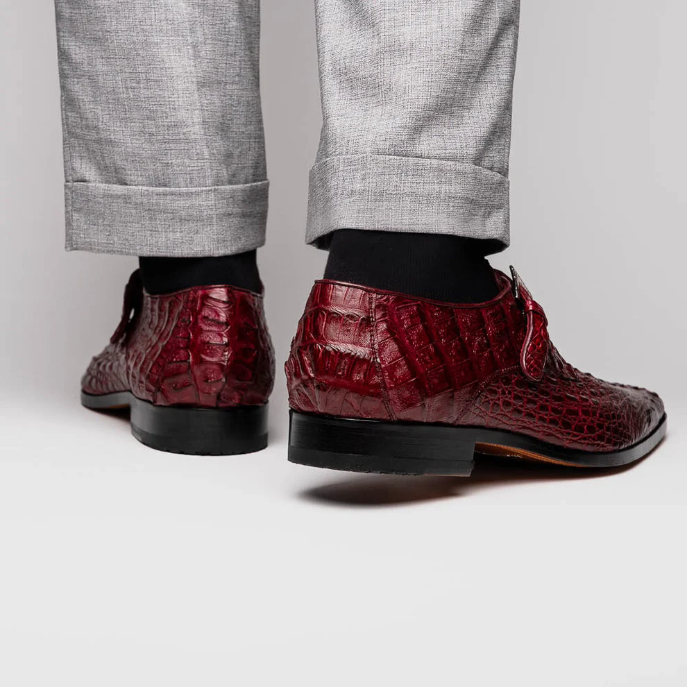 Marco Di Milano Luigi Wine Caiman Crocodile Monk Strap Dress Shoes - Image 7