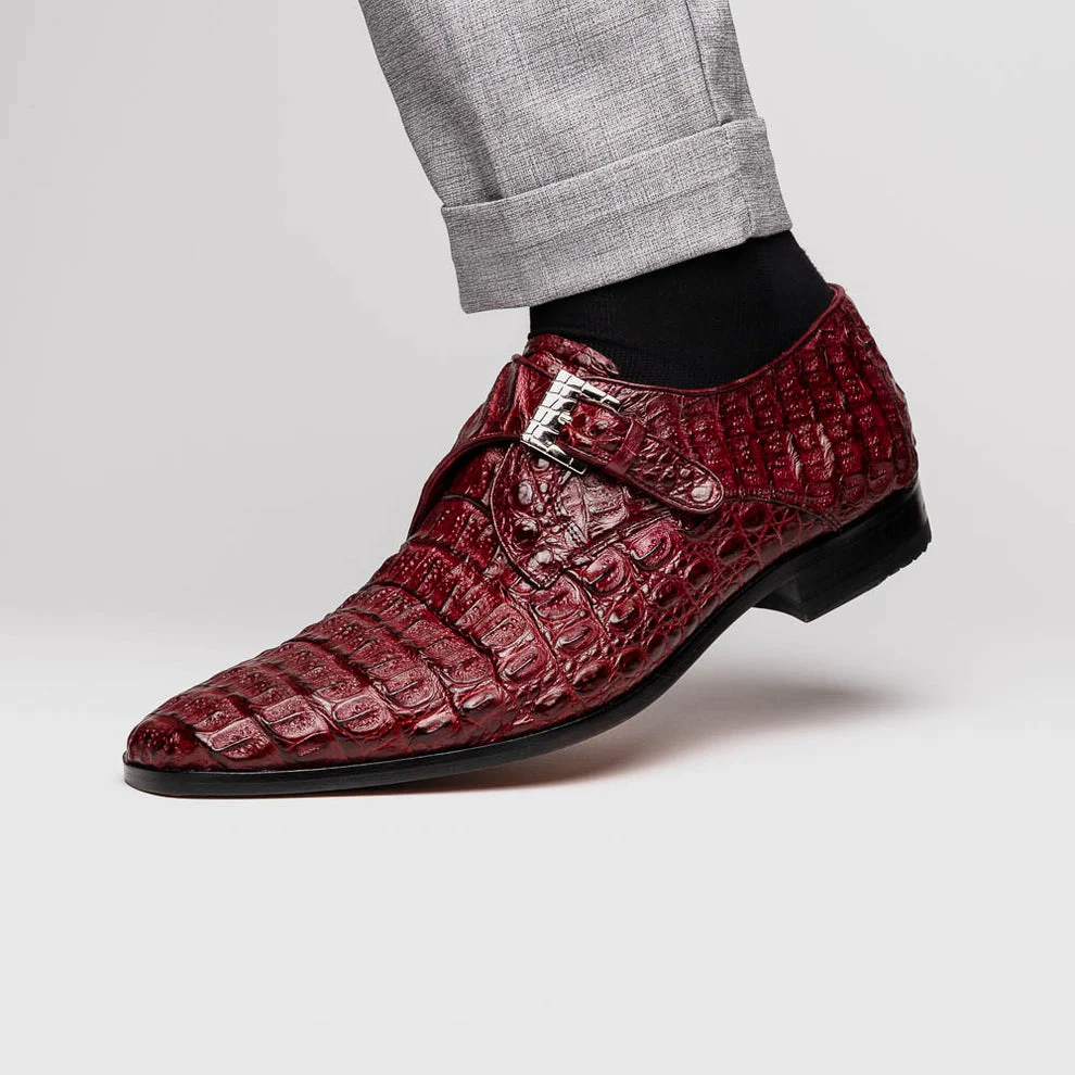 Marco Di Milano Luigi Wine Caiman Crocodile Monk Strap Dress Shoes - Image 8