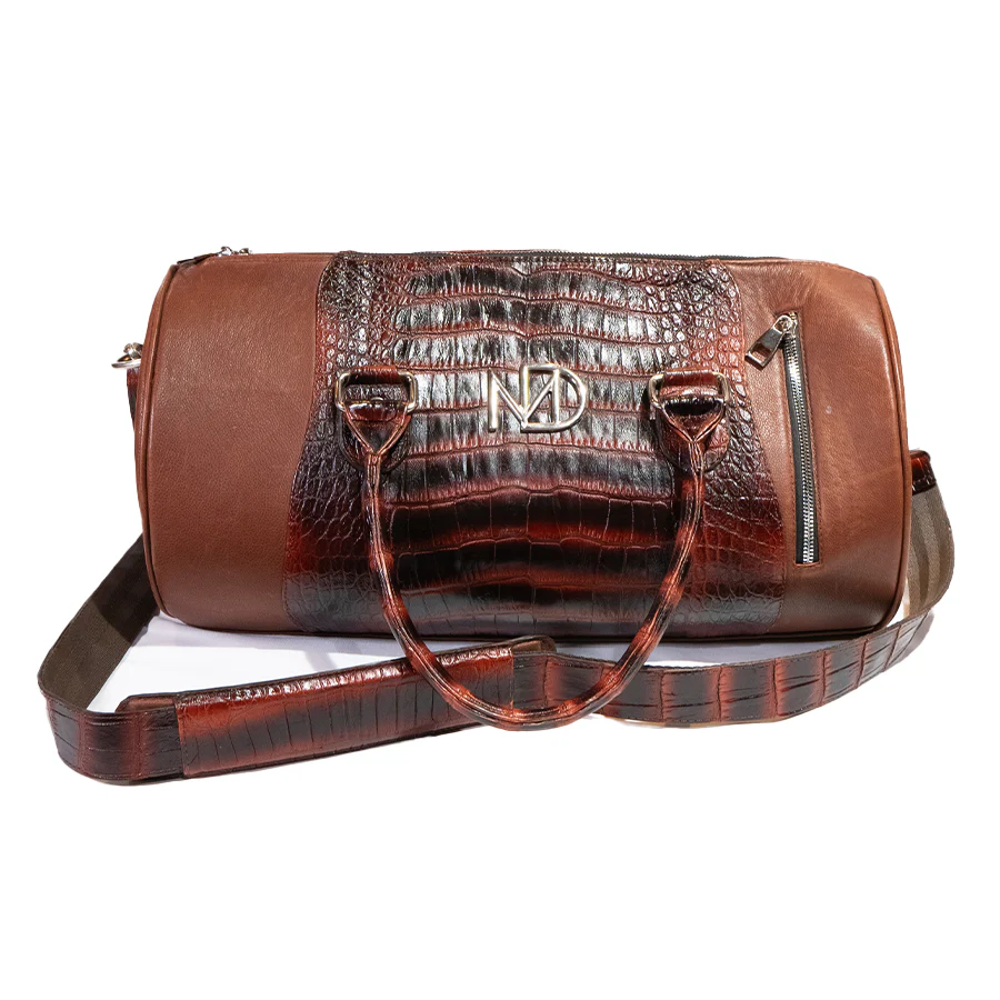 Marco Di Milano Rustic Cognac Alligator & Calfskin Duffle Bag - Image 3