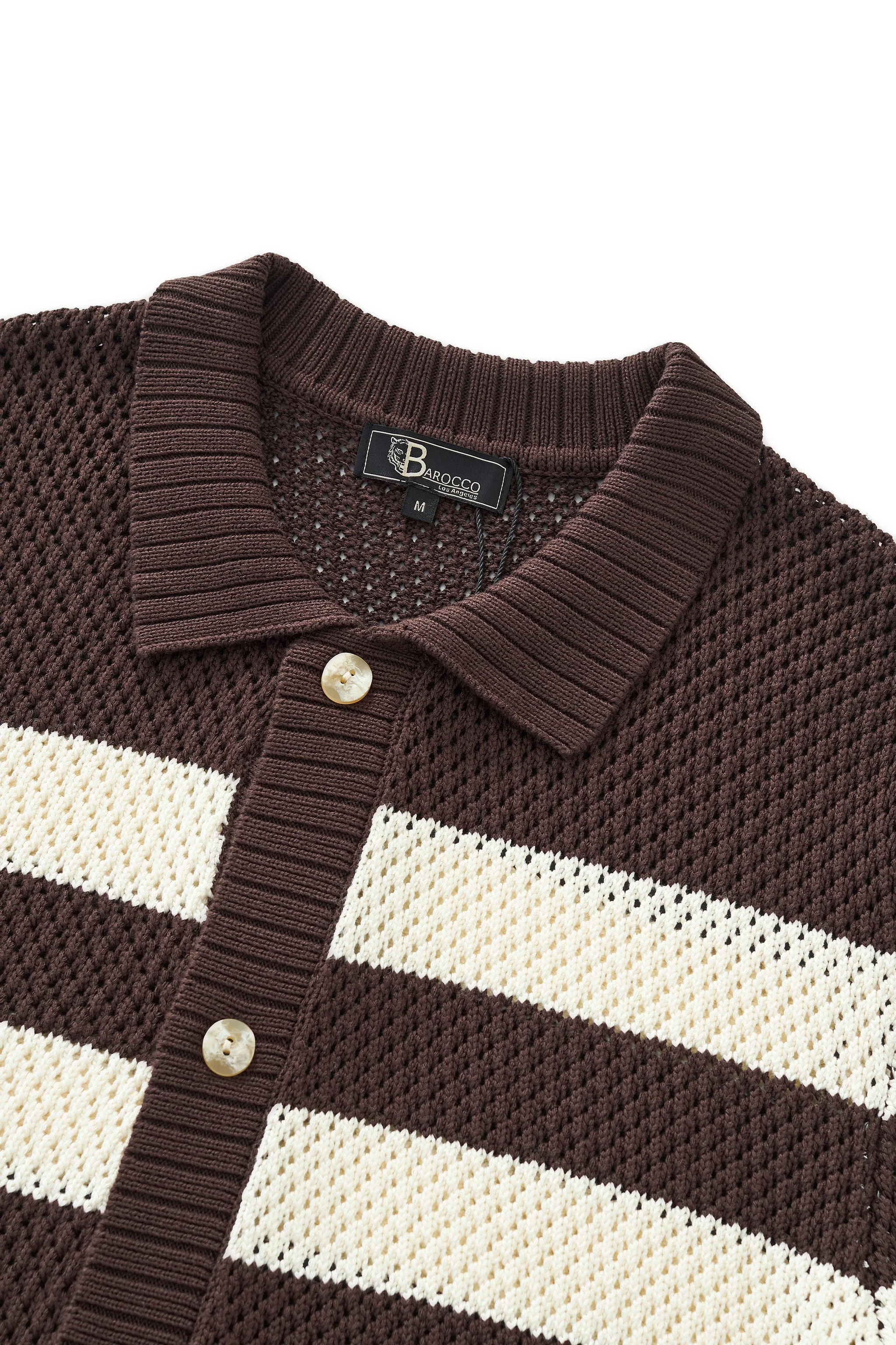 Marina Stripe Knit SS Shirt COFFEE - Image 4