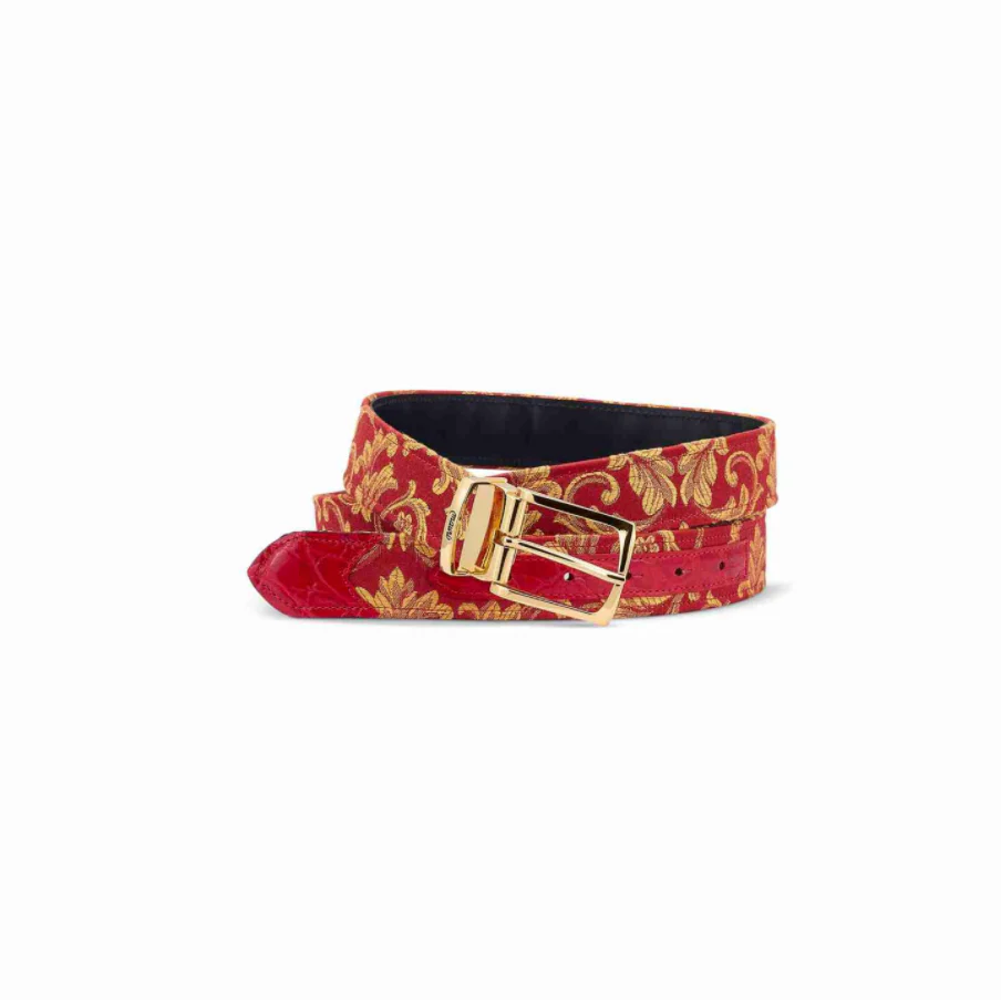 Mauri 0100/35 Red/Gold Alligator + Fabric Belt