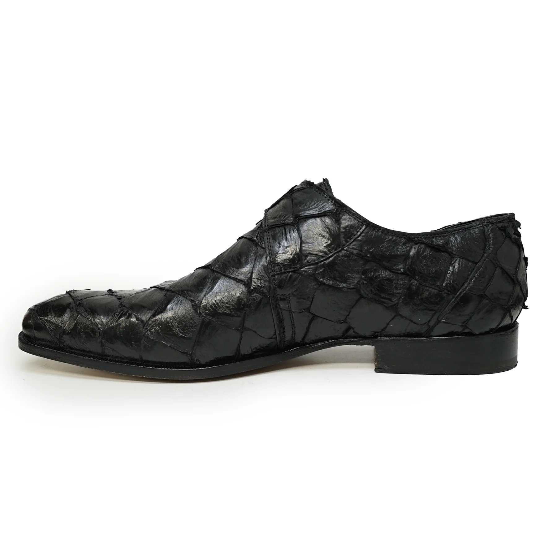 Mauri 1172 Black Pirarucu Fish Monk Strap Dress Shoes - Image 3