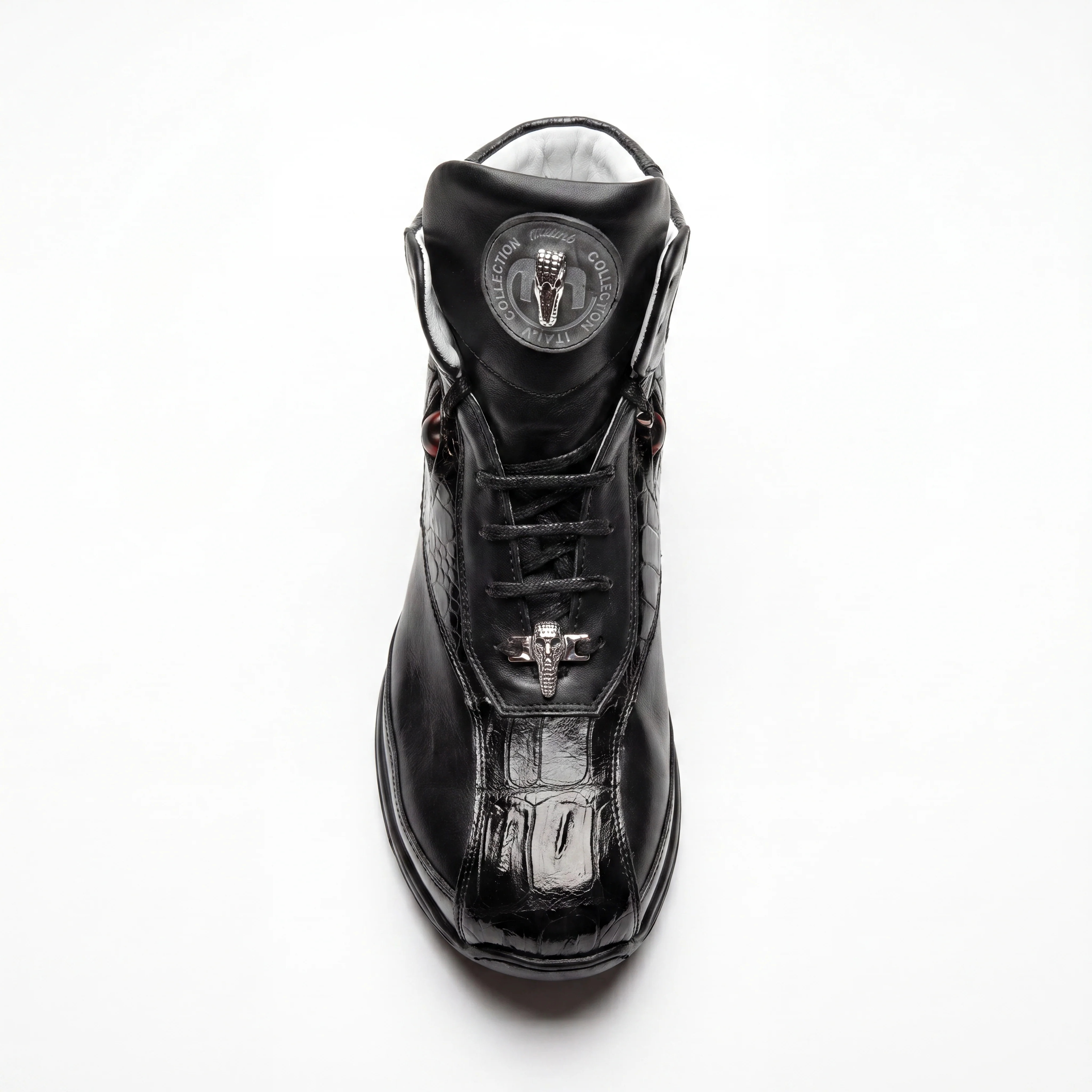 Mauri 18653 Black/Grey Genuine Baby Crocodile/Nappa High Top Sneakers - Image 4