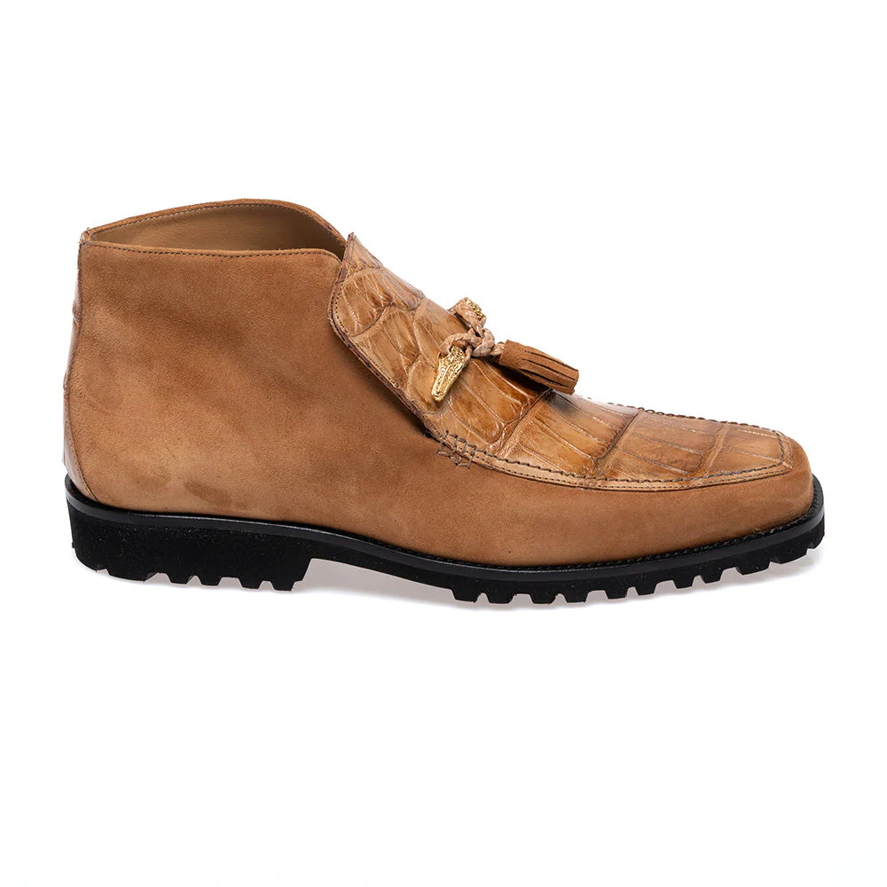 Mauri 3045/4 Suede / Alligator Hand Painted Slip On Ankle Boots Brandy - Image 3