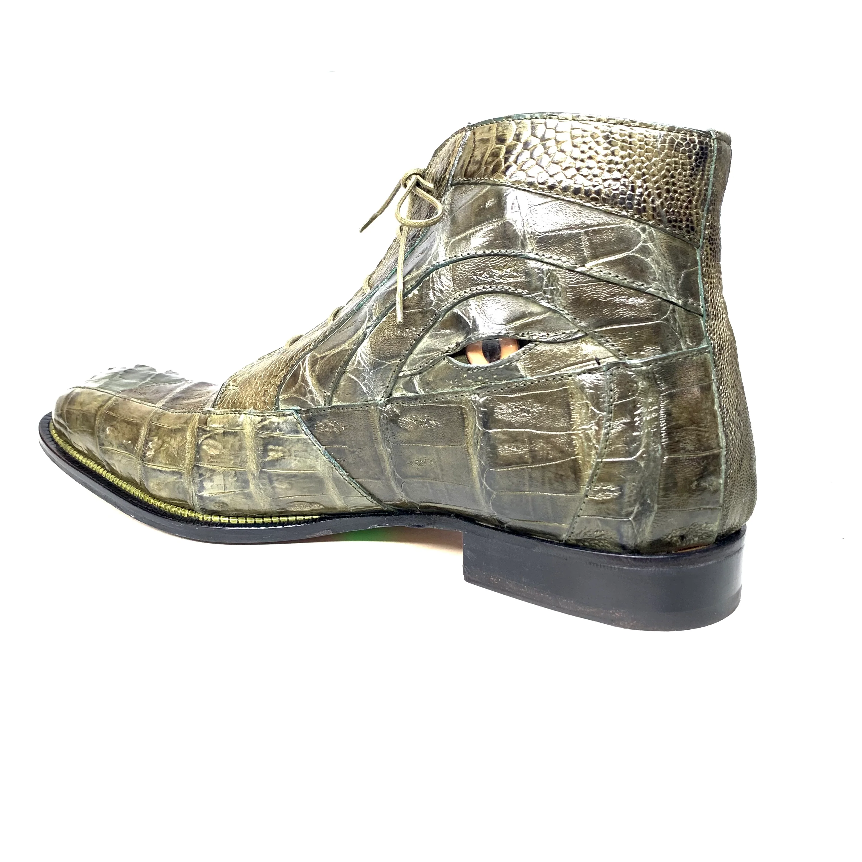 Mauri-3079 "Eye" Olive Green Alligator Tail / Ostrich Leg Dress Ankle Boots - Image 5