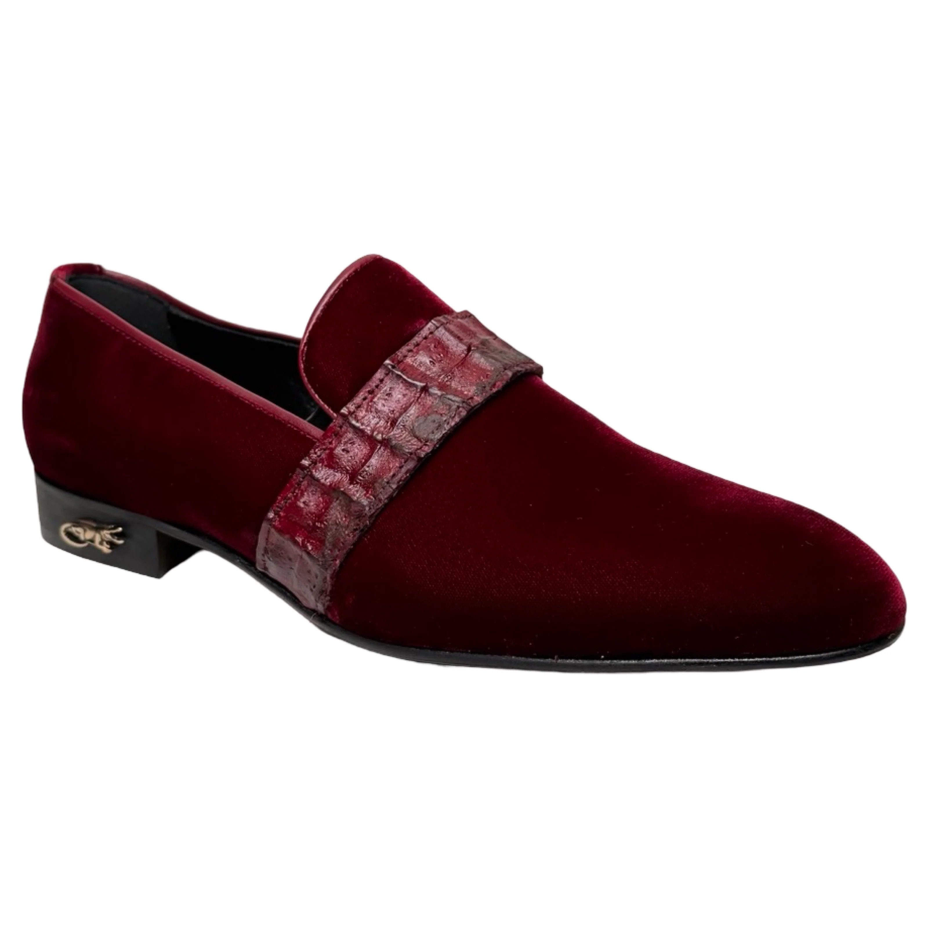Mauri 4709 Burgundy Velvet / Caiman Crocodile Loafers