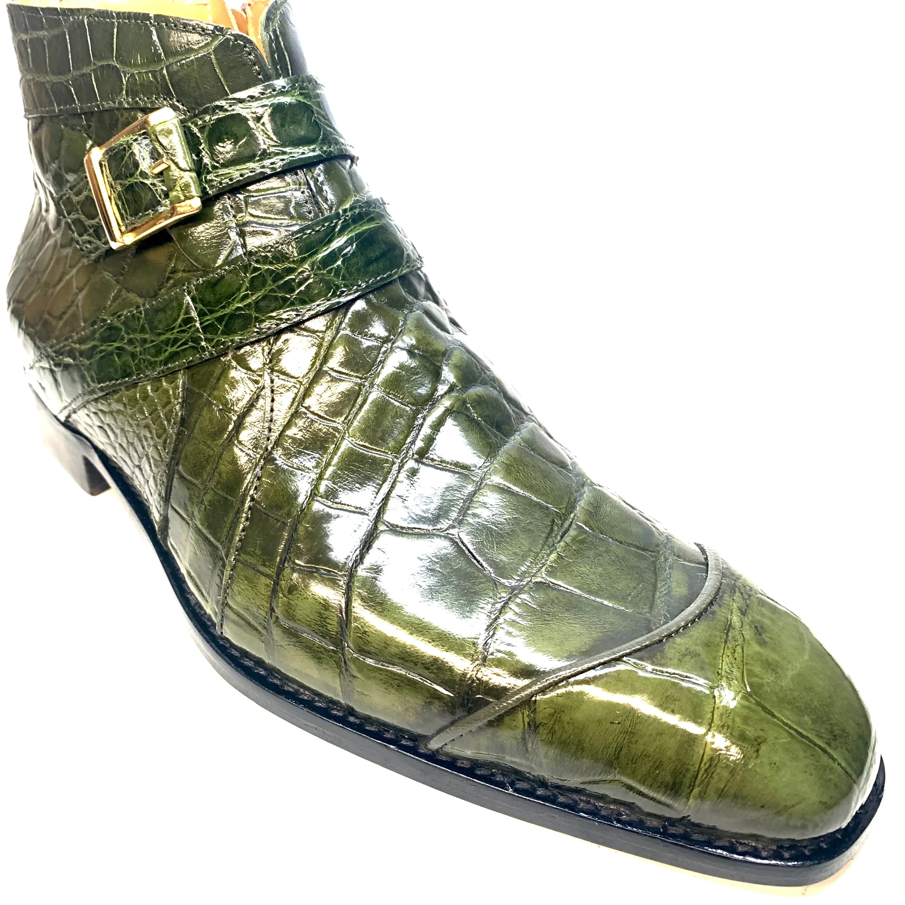 Mauri "4828/2" Olive Green Alligator Monk Strap Zipper Boots - Image 4