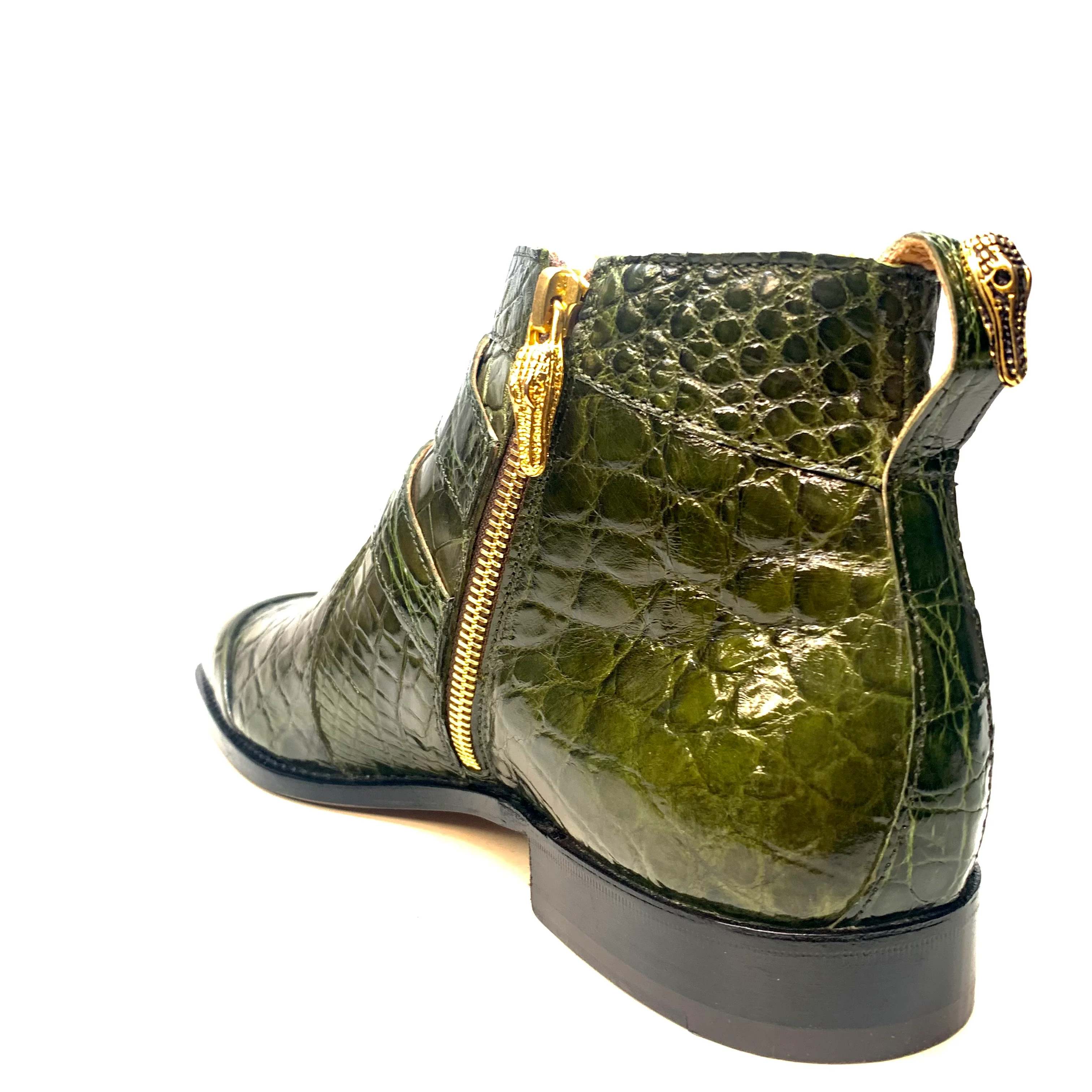 Mauri "4828/2" Olive Green Alligator Monk Strap Zipper Boots - Image 8