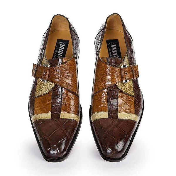 MAURI 4841 ONTANO BONE & BRANDY ALLIGATOR MONK STRAP DRESS SHOES - Image 2