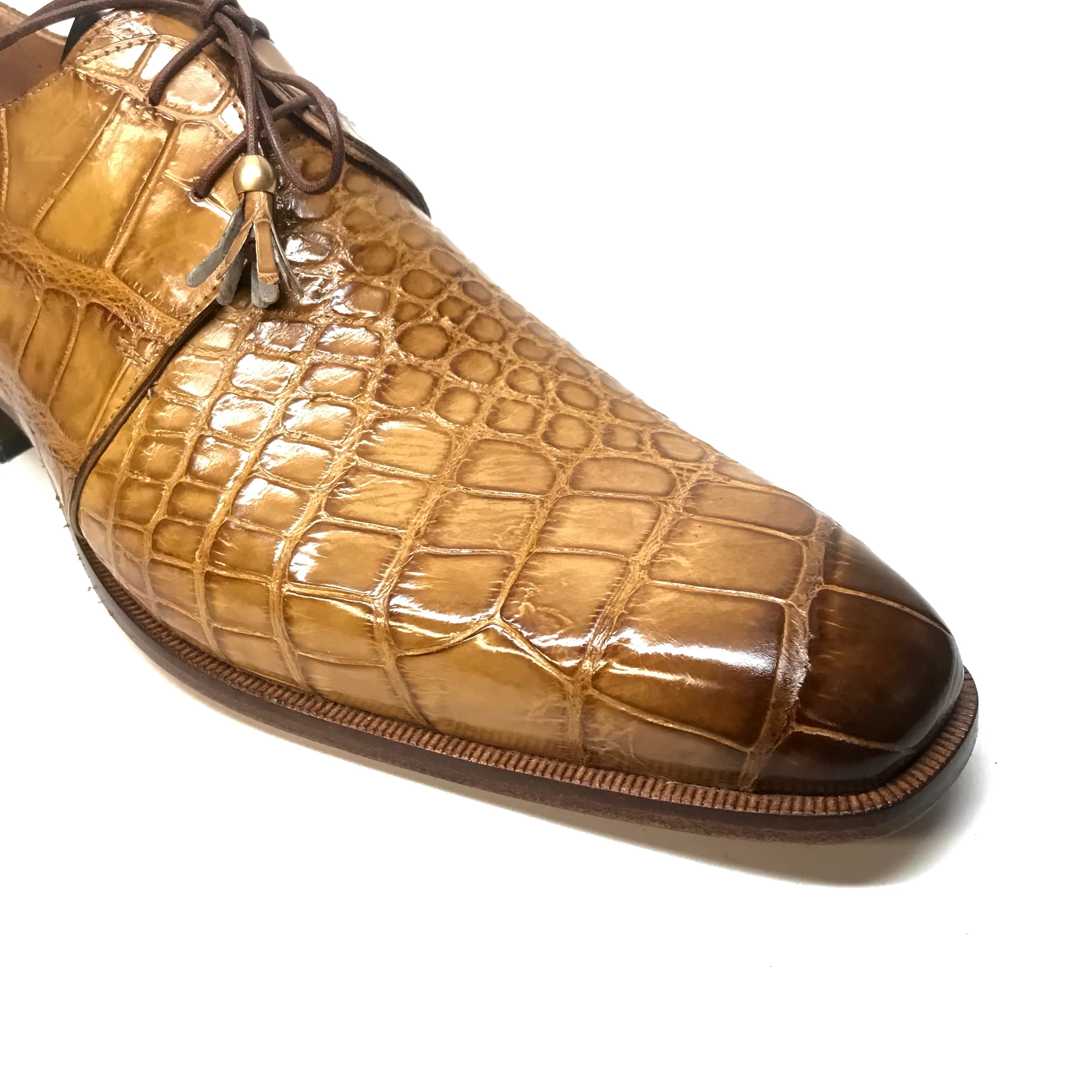 Mauri 4851 Camel Gold Alligator Lace Up Dress Shoes - Image 3