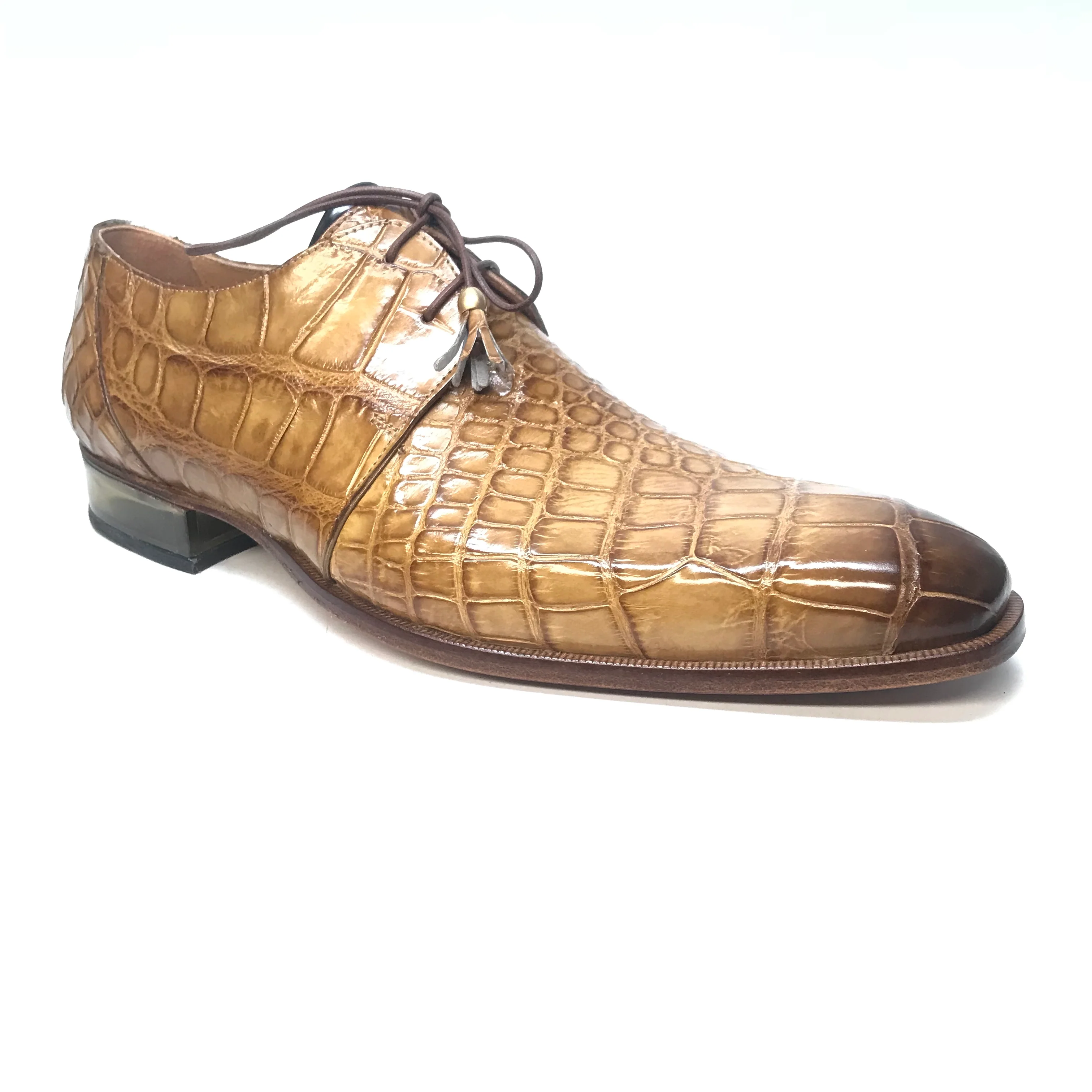 Mauri 4851 Camel Gold Alligator Lace Up Dress Shoes - Image 4