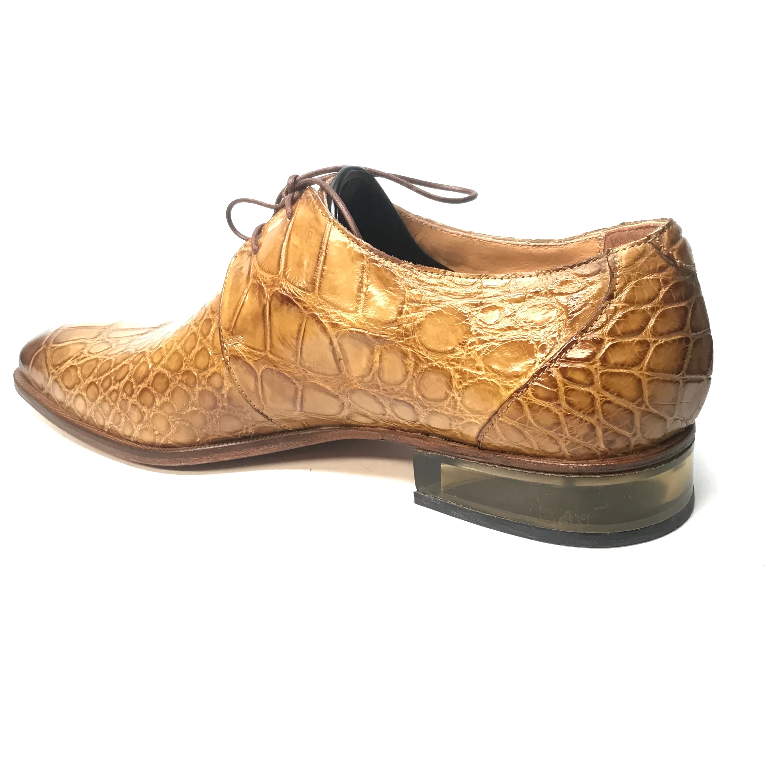 Mauri 4851 Camel Gold Alligator Lace Up Dress Shoes - Image 5