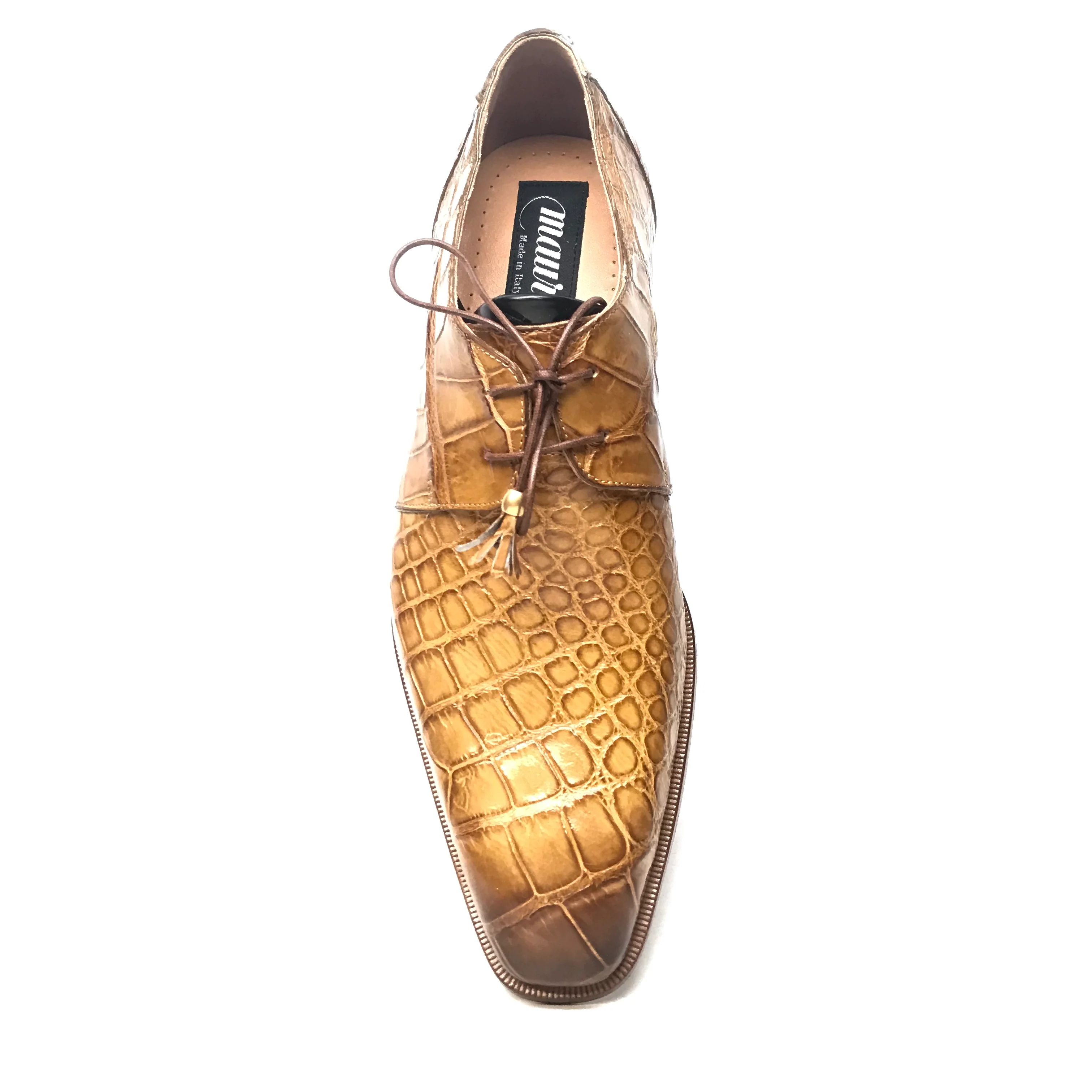 Mauri 4851 Camel Gold Alligator Lace Up Dress Shoes - Image 6