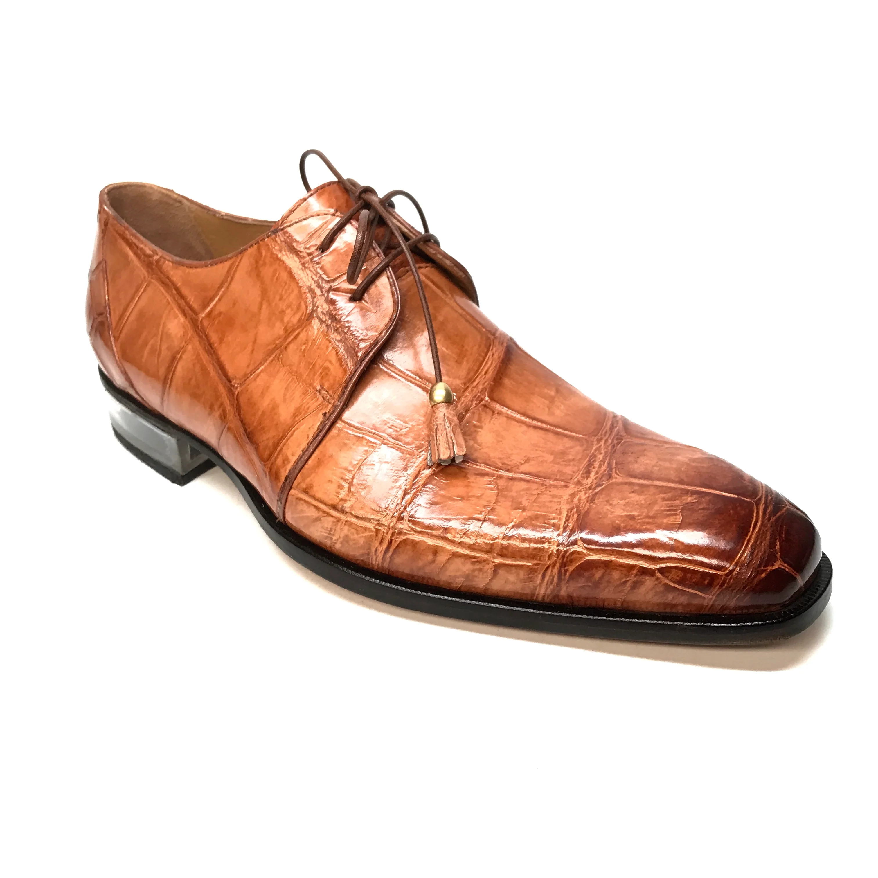Mauri 4851 Cognac Alligator Body Lace Up Dress Shoes
