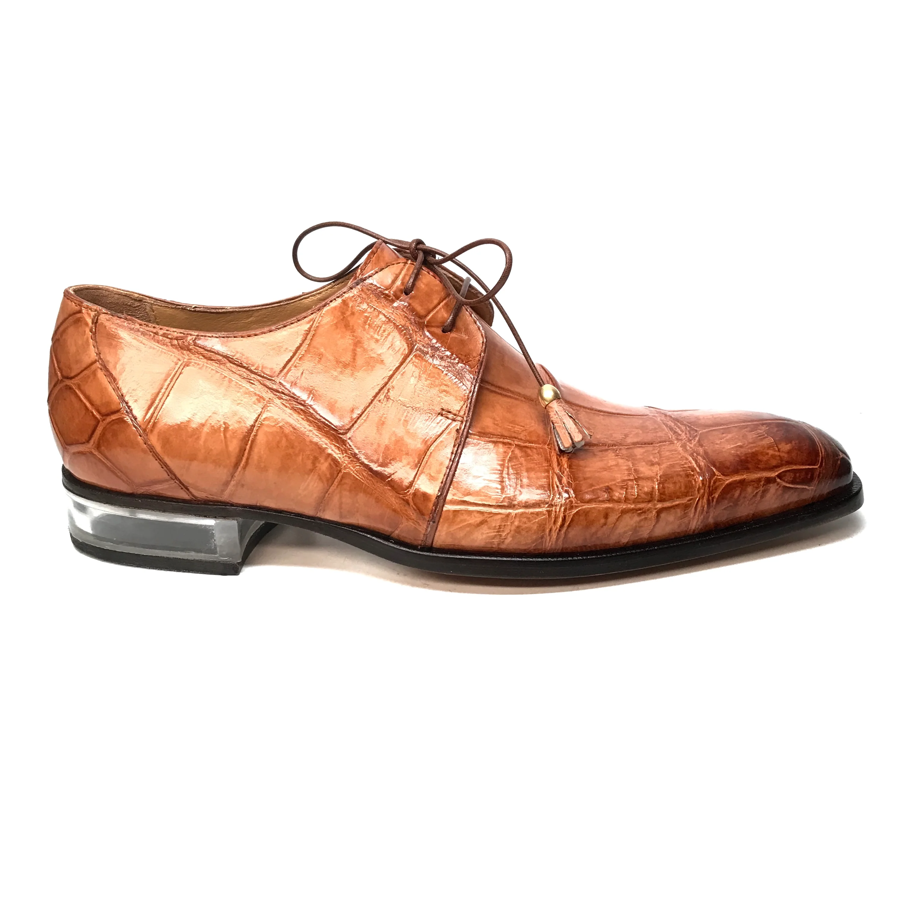 Mauri 4851 Cognac Alligator Body Lace Up Dress Shoes - Image 2