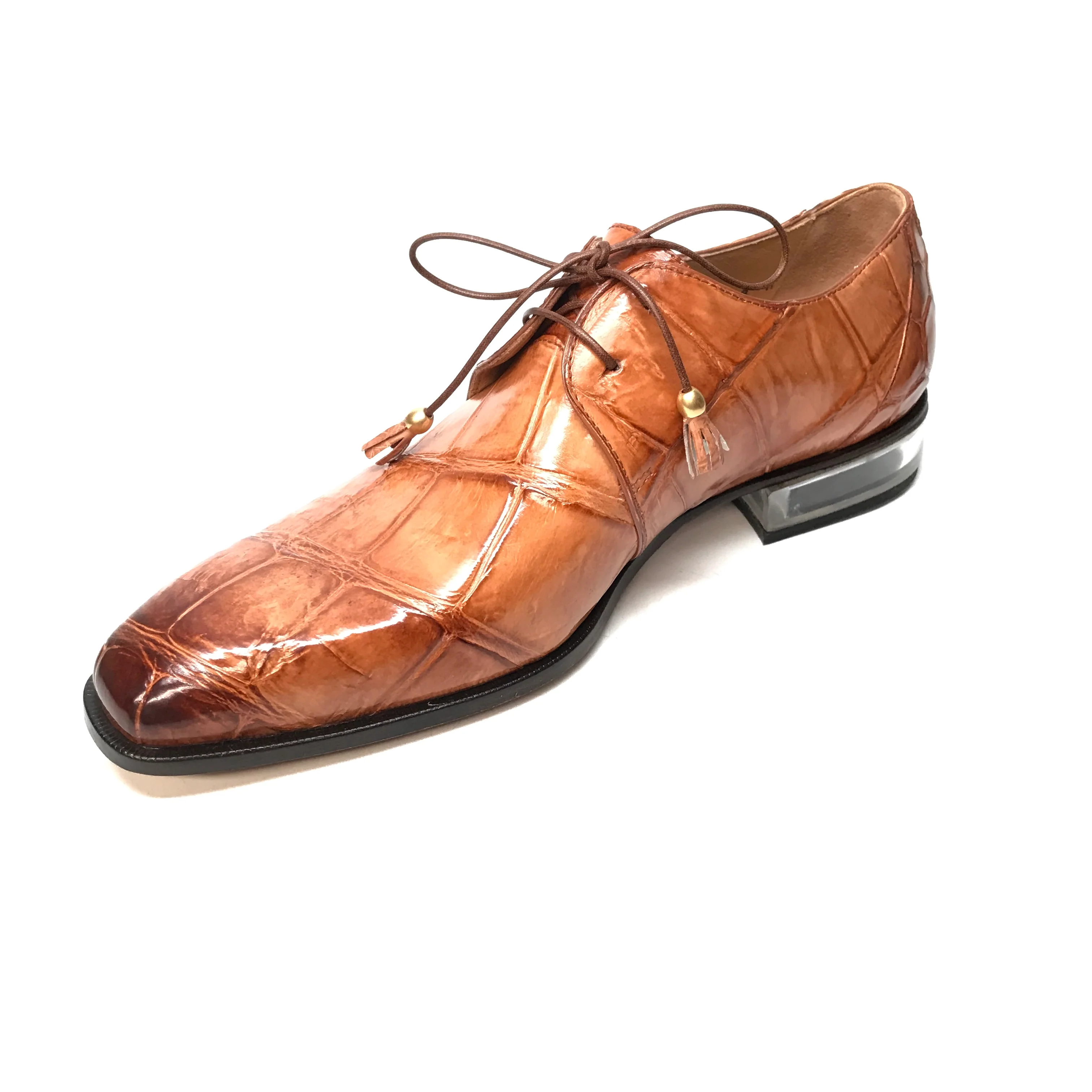 Mauri 4851 Cognac Alligator Body Lace Up Dress Shoes - Image 3