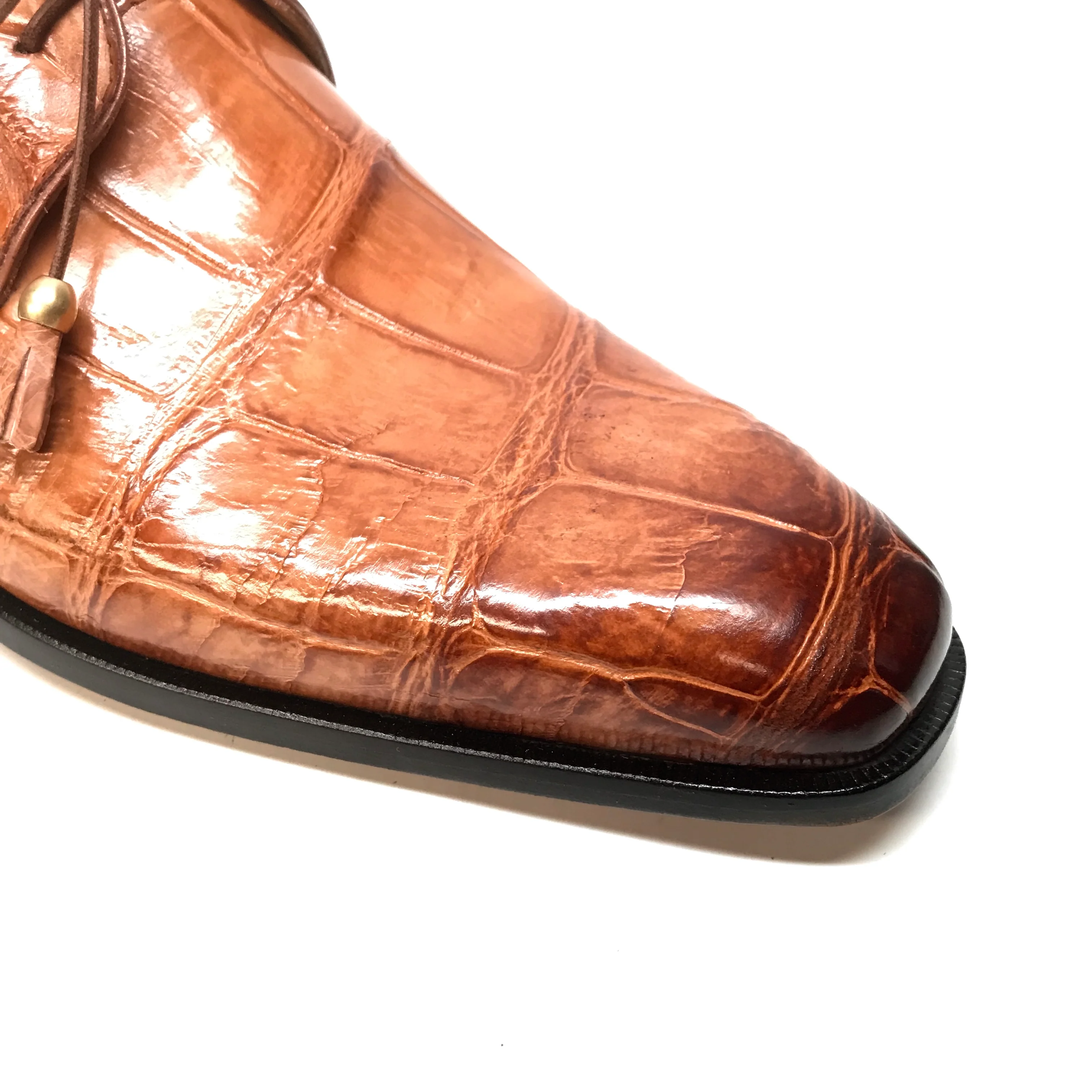 Mauri 4851 Cognac Alligator Body Lace Up Dress Shoes - Image 5