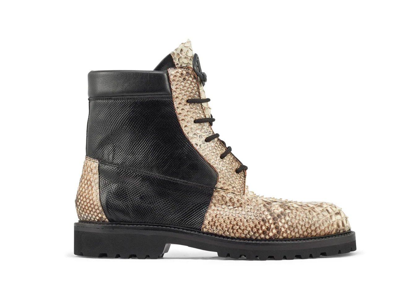 Mauri- "4949/1" Black/Natural Python Combat Boots - Image 2