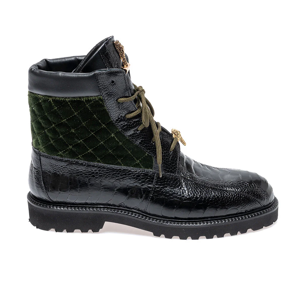 Mauri 4949/3 Ostrich Leg / Quilted Velvet / Calf Boots Black/Money Green - Image 3