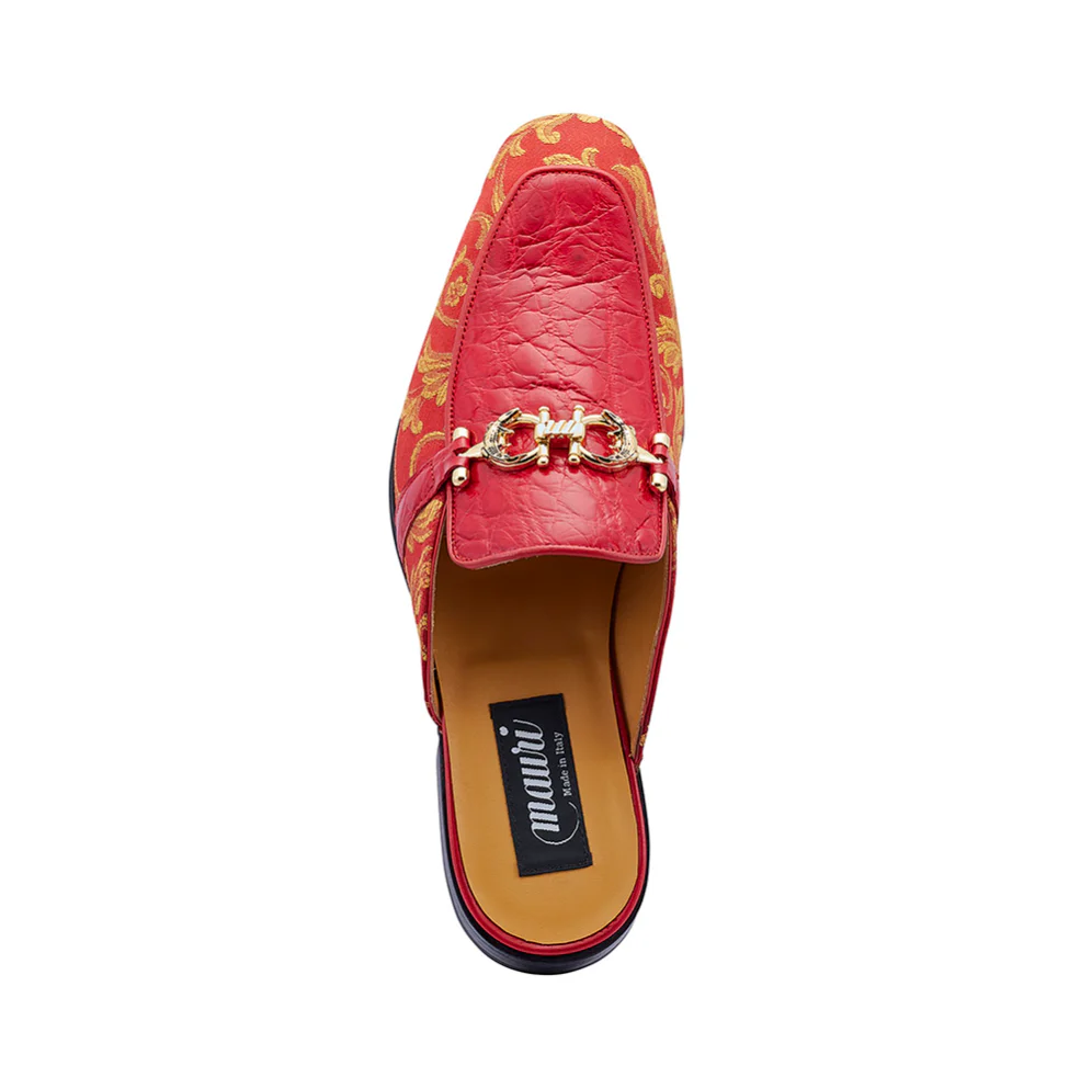Mauri 4976 'Bermuda' Red/Gold Alligator + Fabric Sandal - Image 4