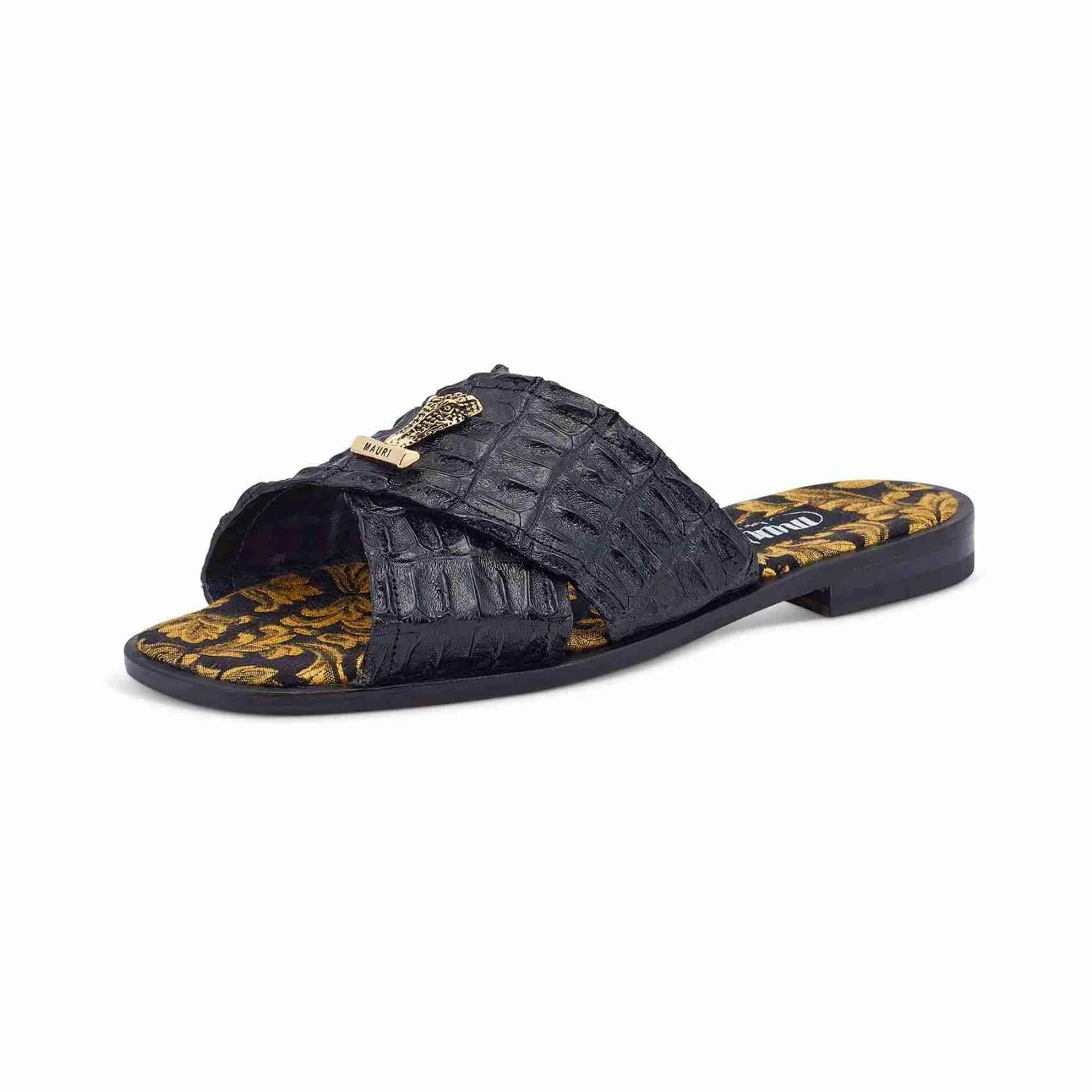 Mauri 5134 Black/Gold Crocodile Sandals - Image 3