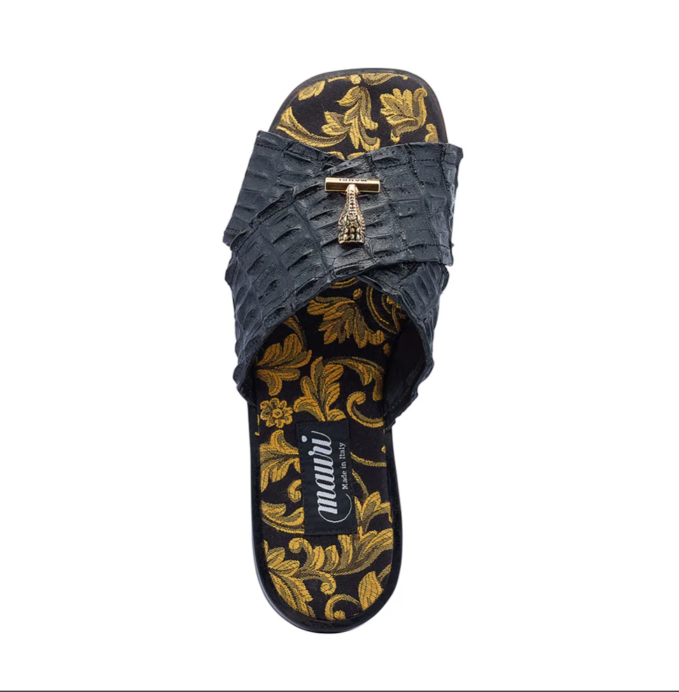 Mauri 5134 Black/Gold Crocodile Sandals - Image 4