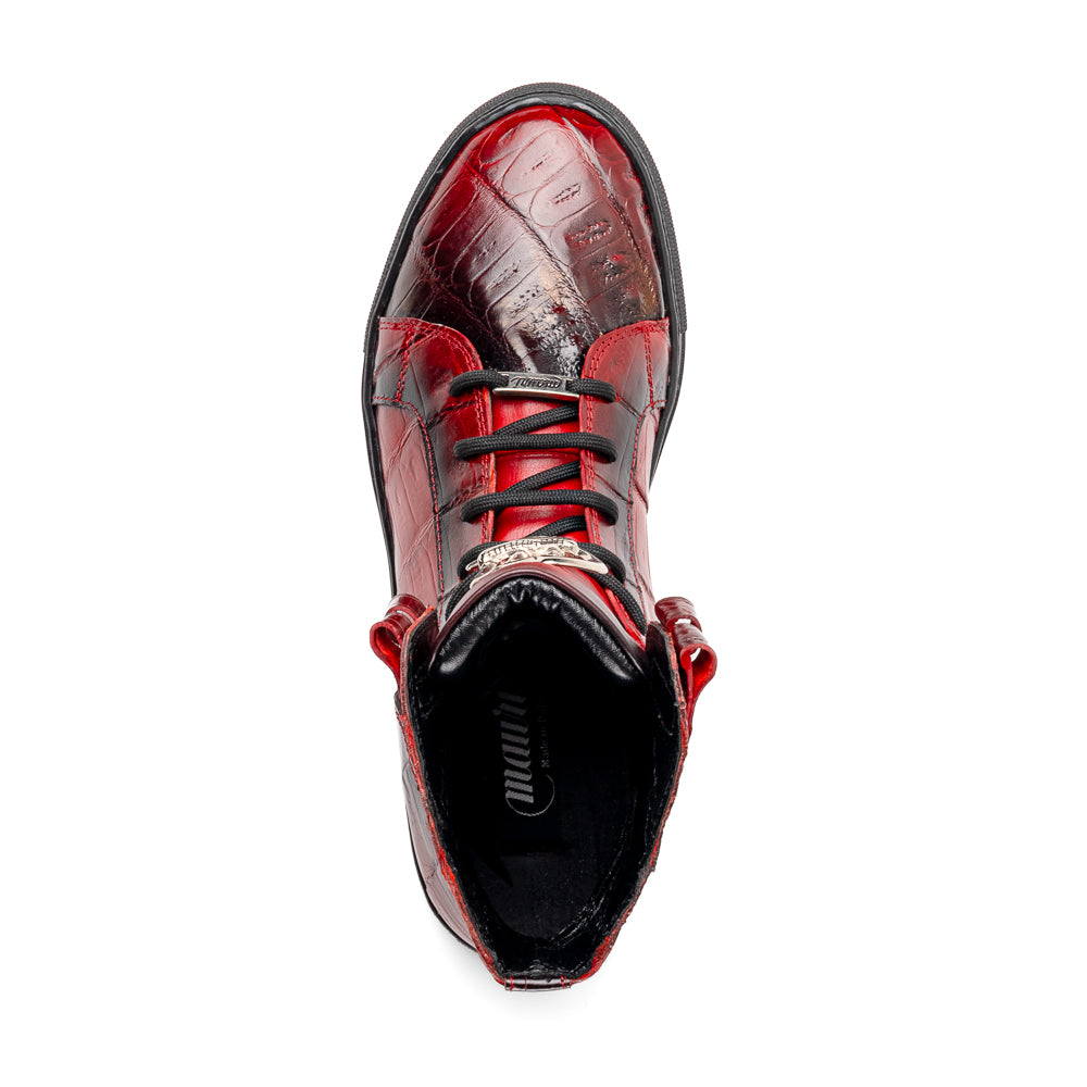 Mauri 6129/1 Baby Crocodile High Top Sneakers Red / Dirty Black - Image 3