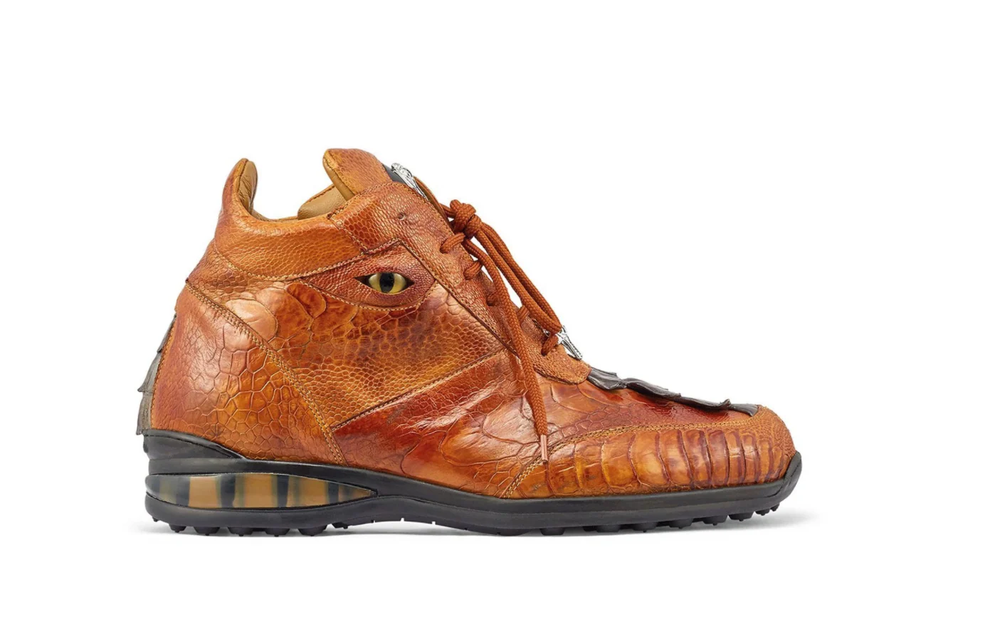 Mauri- 8405/1 "Venom" Cognac/ Olive Alligator Tail / Ostrich Leg High-top Sneaker - Image 3