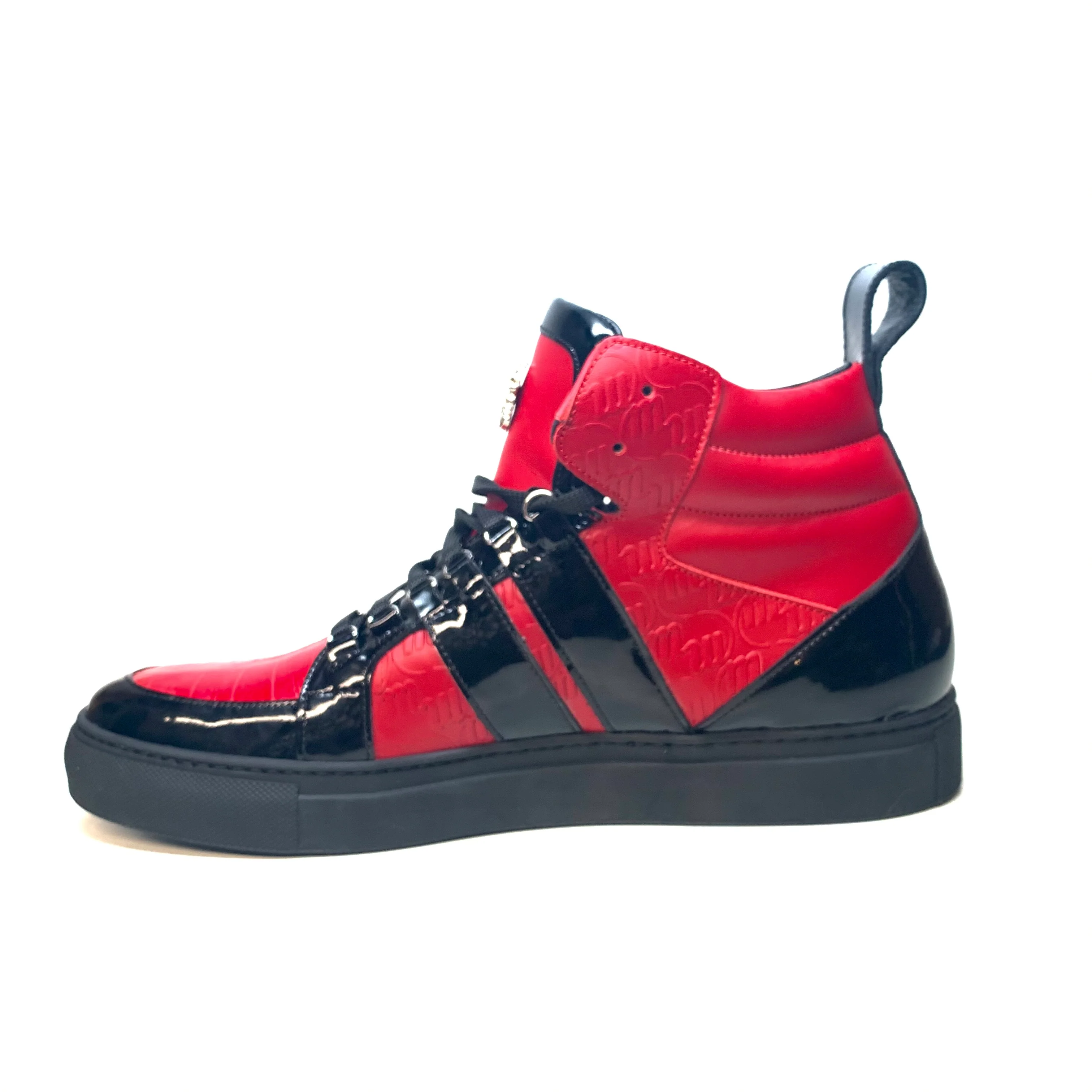 Mauri "8410" Red Black Alligator/Patent Leather High-Top Sneakers - Image 10