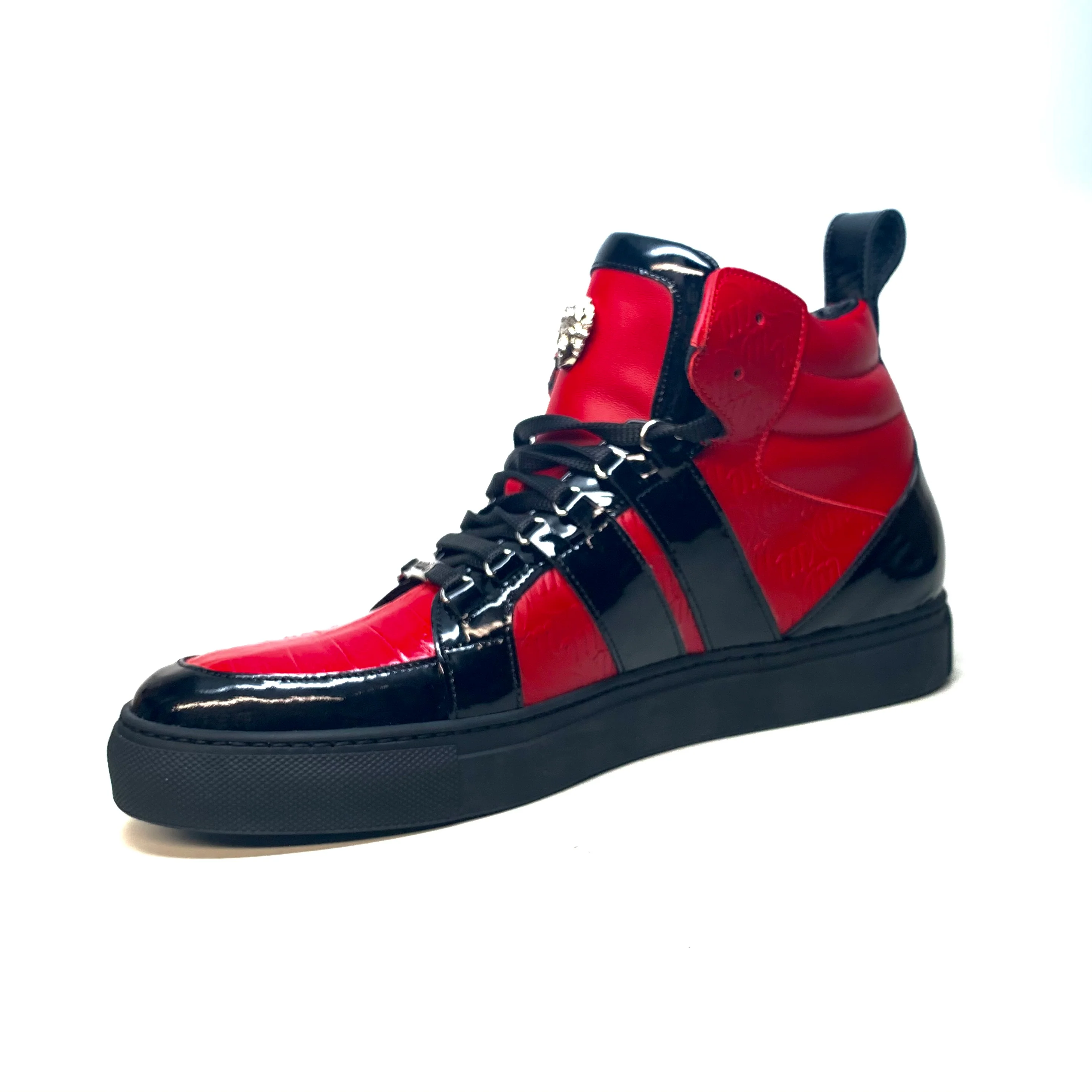 Mauri "8410" Red Black Alligator/Patent Leather High-Top Sneakers - Image 7