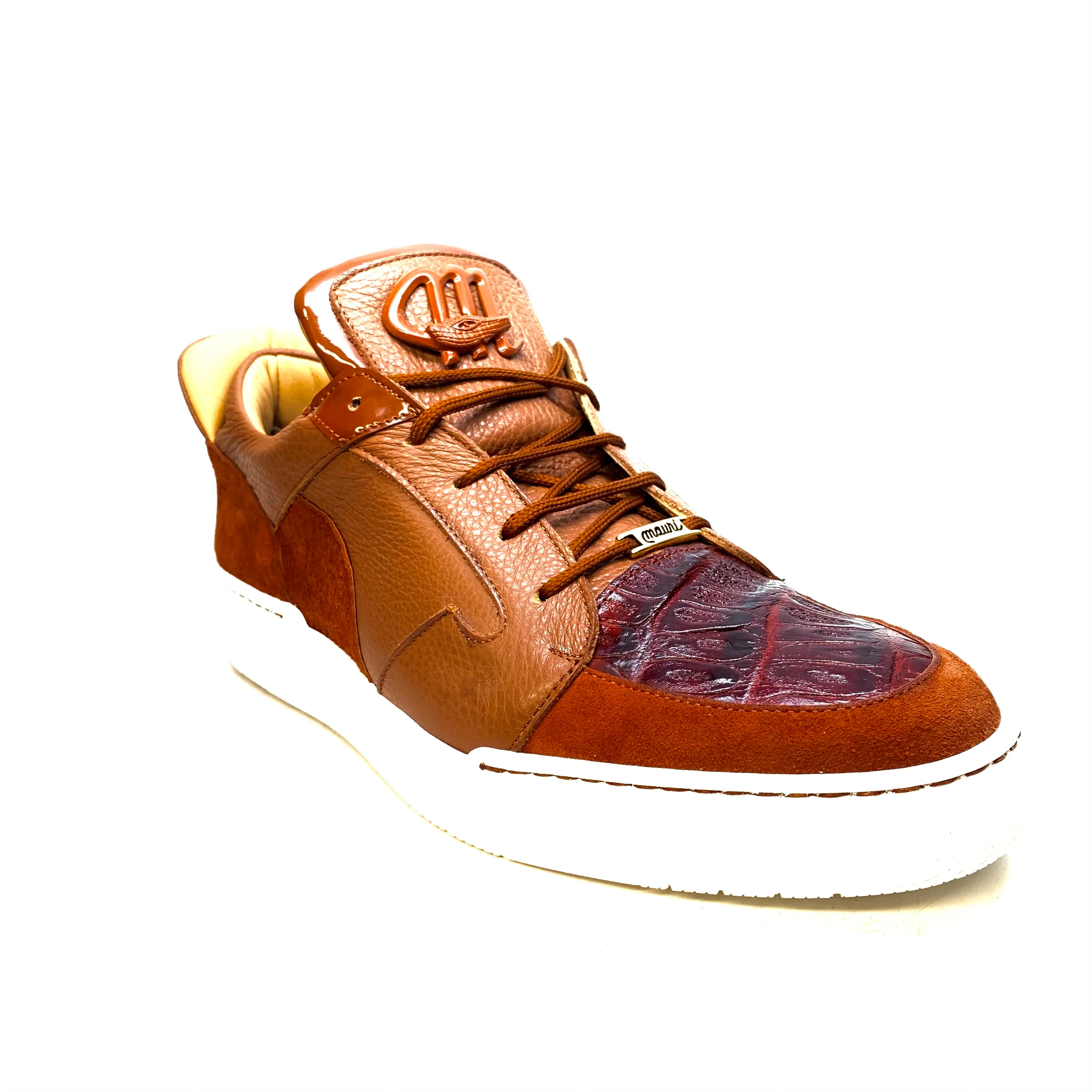 Mauri '8412' Two Tone Brown Alligator/Suede/Patent Leather Low Top Sneakers - Image 5