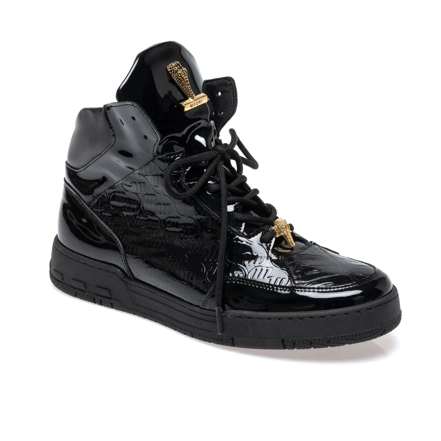 Mauri 8429 Black Patent Leather Crocodile Toe Mid Top Sneakers - Image 2