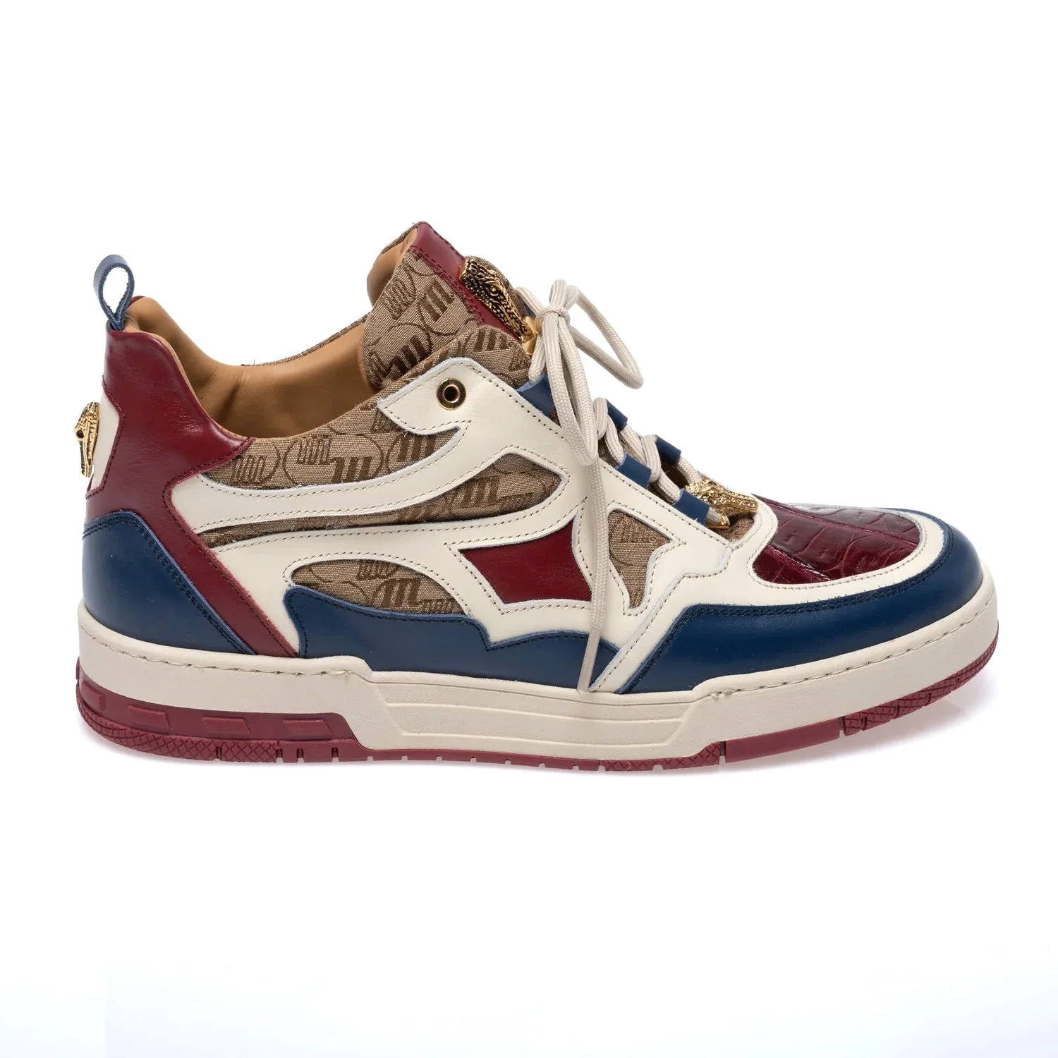Mauri 8435 Nappa / Baby Crocodile / Double M Fabric Sneakers Blue / Ruby Red / Beige - Image 3