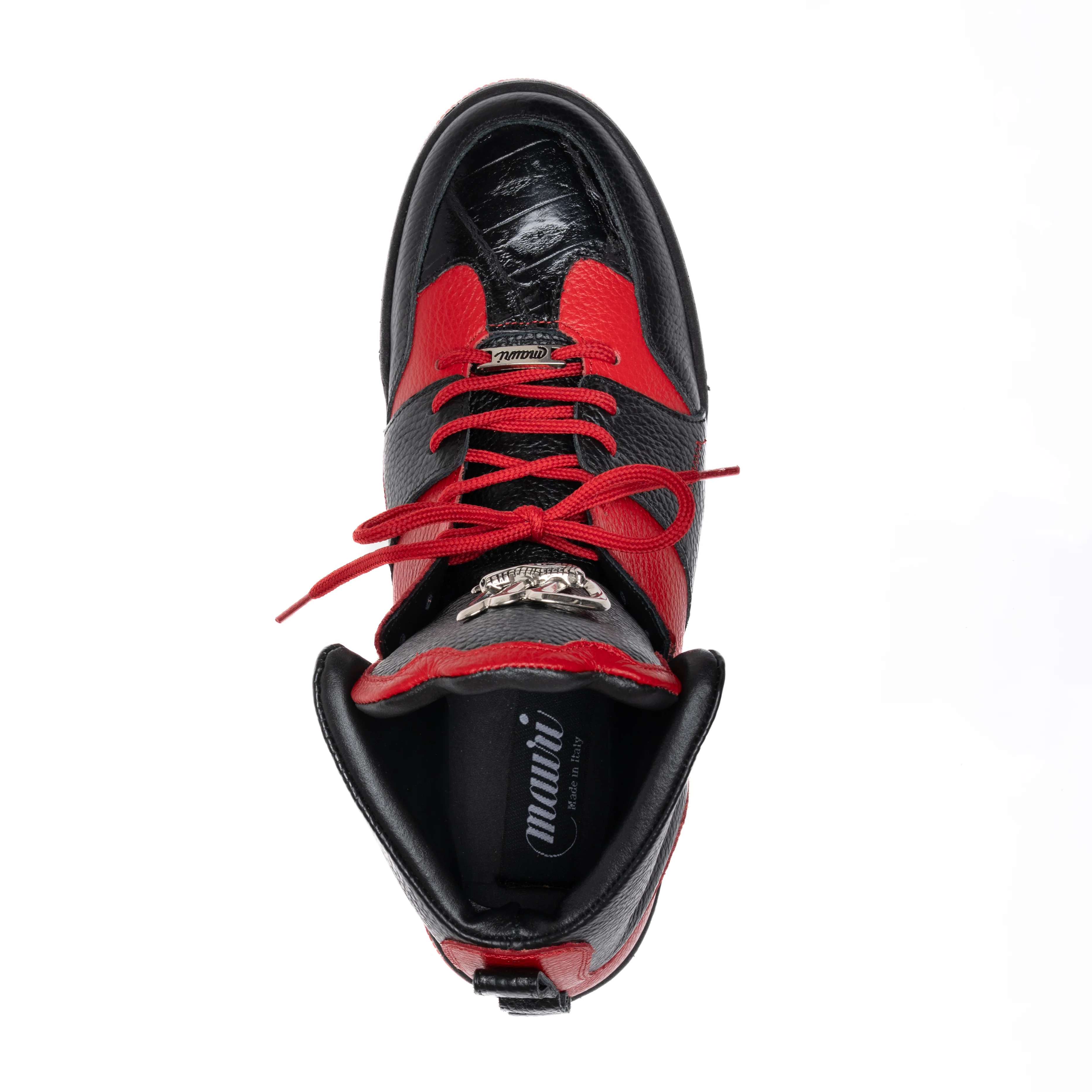 Mauri 8471/2 Black/Red Leather Crocodile Toe Sneakers - Image 2