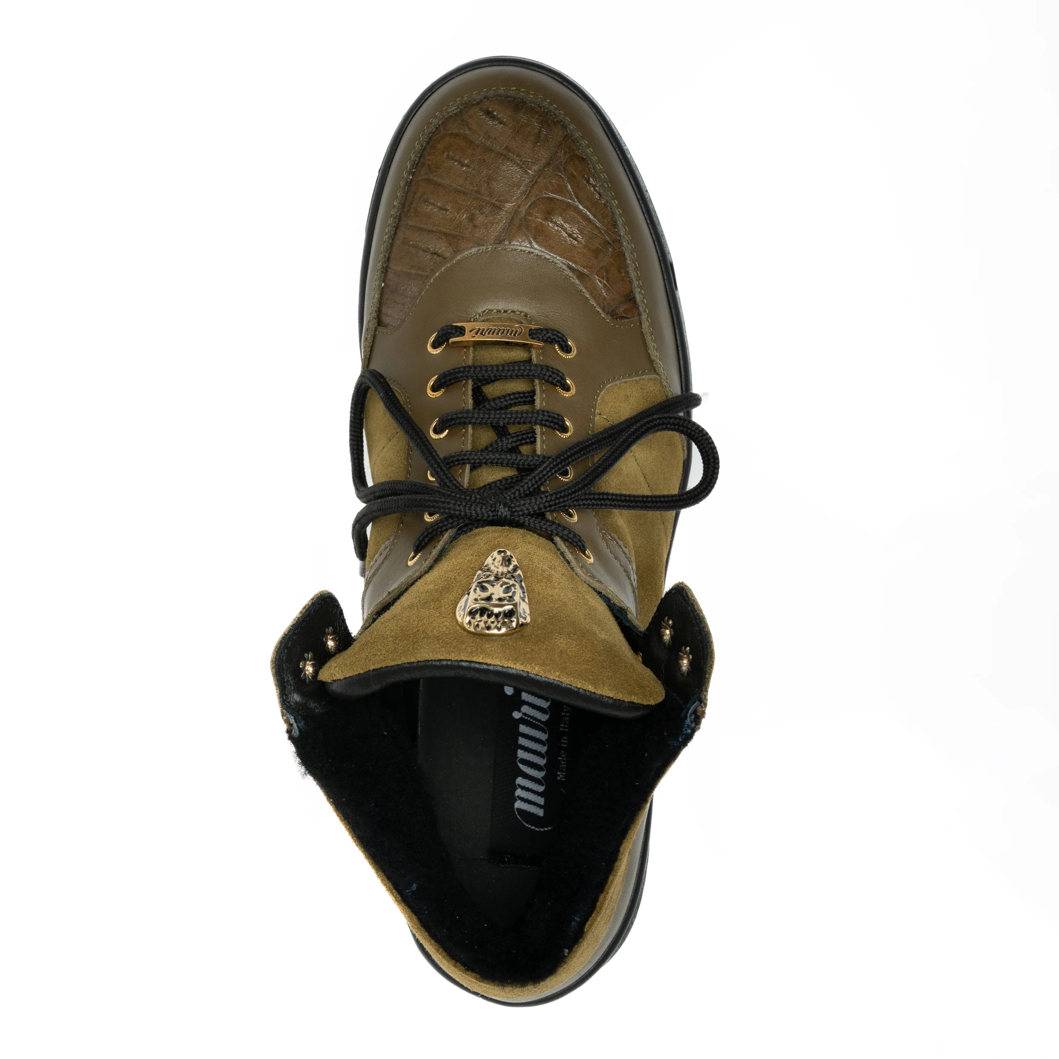 Mauri 8496 Olive Green Suede / Leather / Crocodile Toe Mid Top Sneakers - Image 2