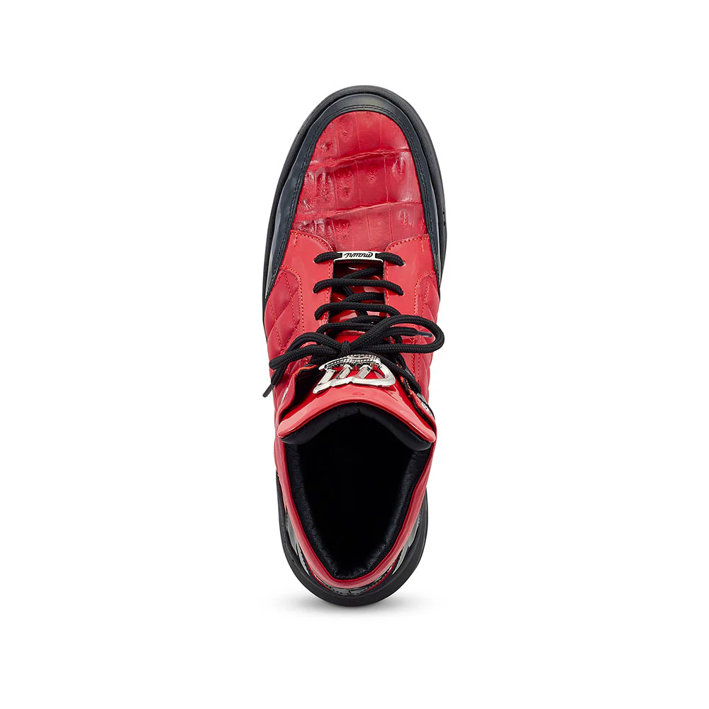 Mauri 8499 Patent / Calfskin / Baby Crocodile Sneakers Black / Red - Image 3