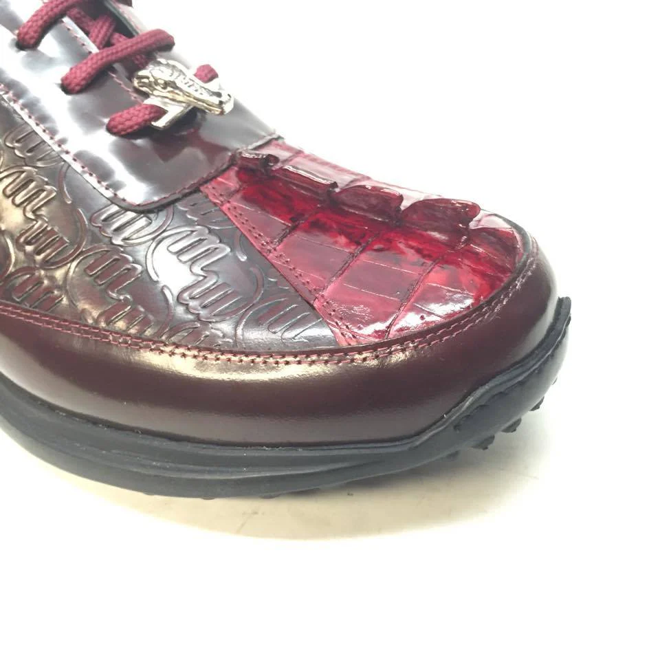 Mauri 8514 Ruby Red Crocodile Tail/Calf Lace Up Sneakers - Image 2