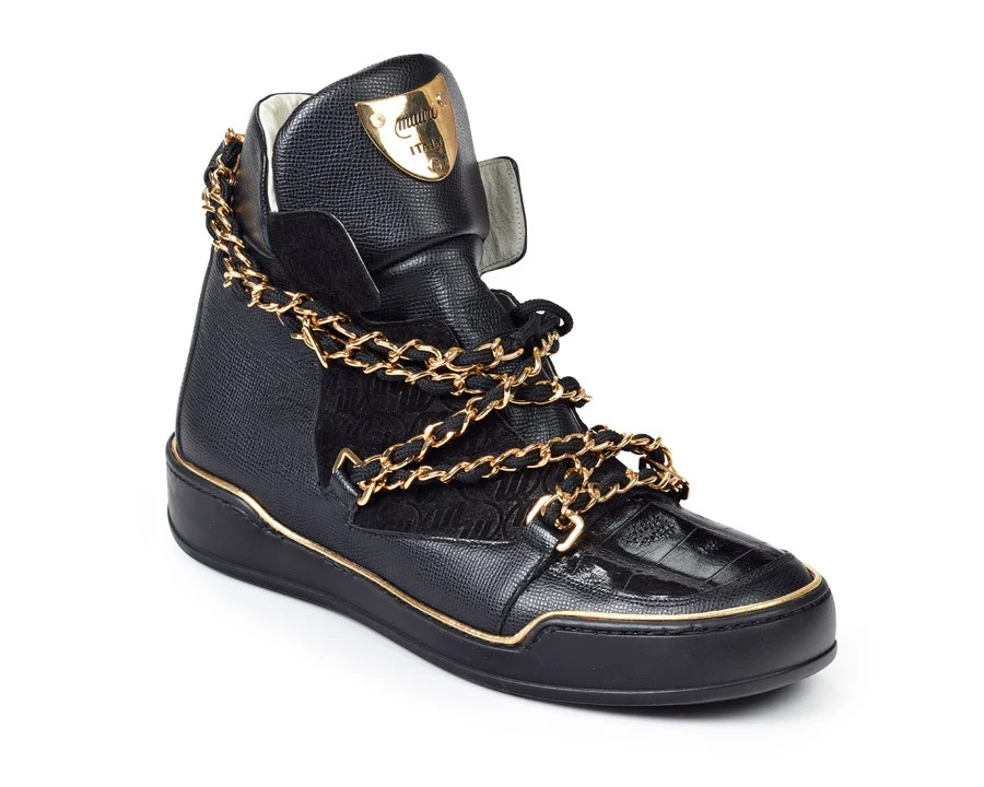 Mauri - 8683 Calf Alpine + Baby Crocodile + Black Suede Embossed High-top Sneakers
