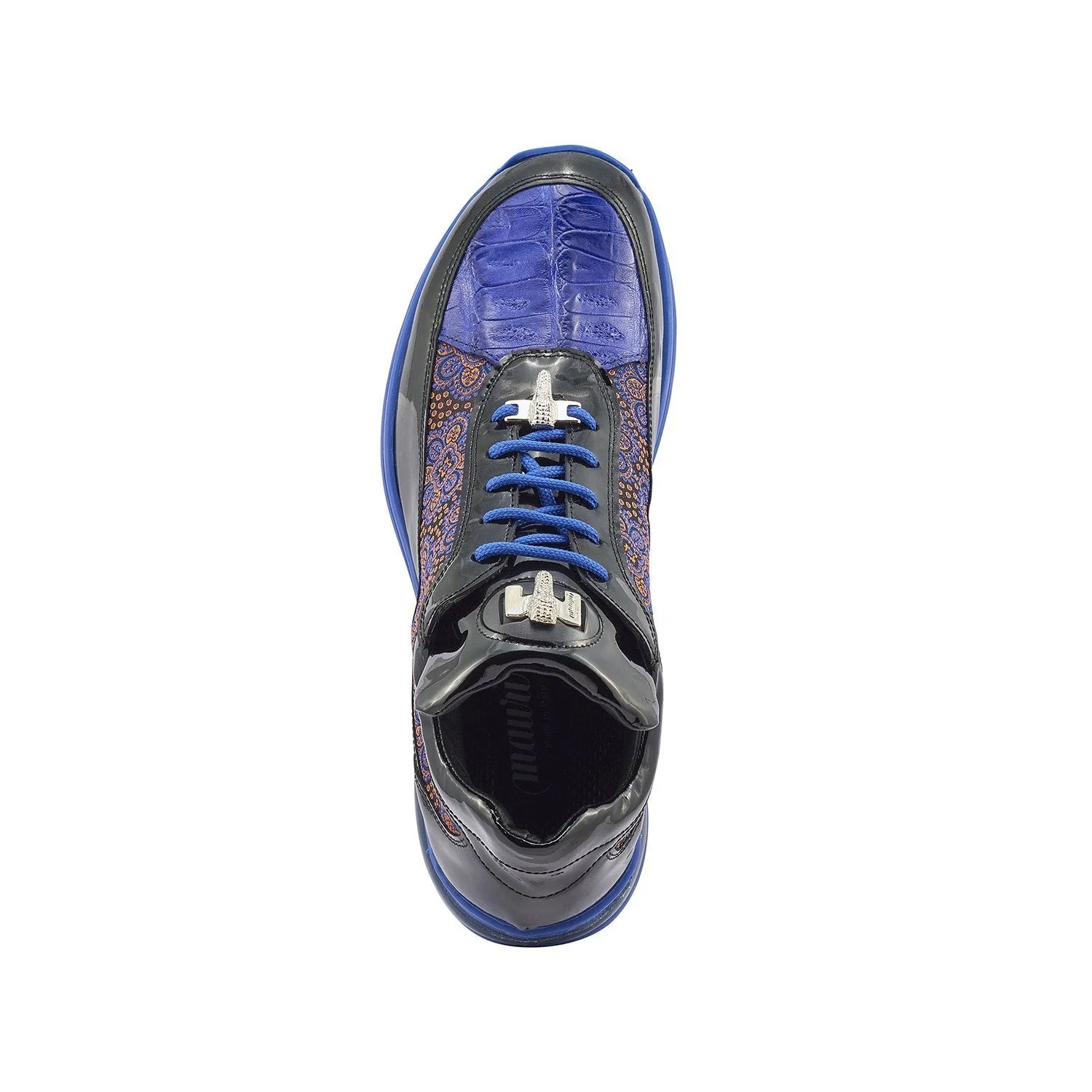Mauri 8900-2 Bubble Patent Leather Embossed Baby Croc Sneakers Matahari Fabric Blue / Orange - Image 2
