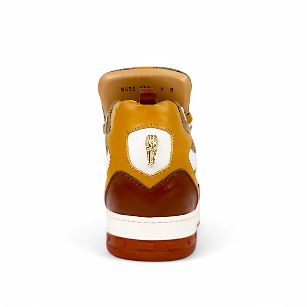 Mauri Abstract 8435 Gold/Toffee/White/Beige Nappa/Baby Crocodile/Double M Fabric Sneakers - Image 2