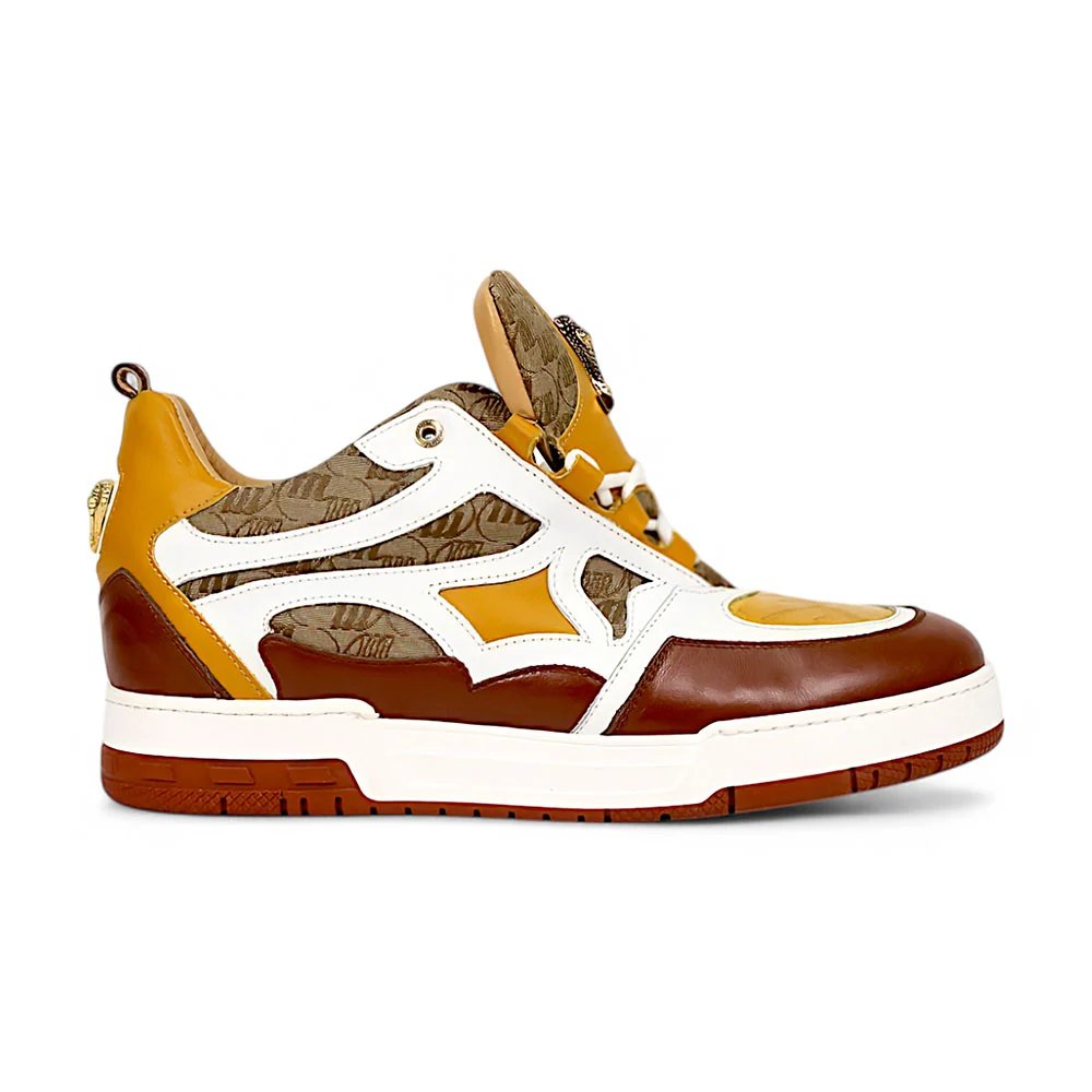 Mauri Abstract 8435 Gold/Toffee/White/Beige Nappa/Baby Crocodile/Double M Fabric Sneakers - Image 4