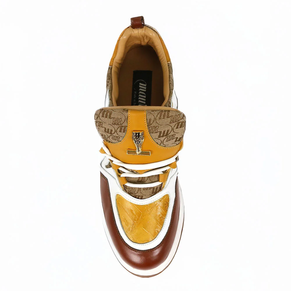 Mauri Abstract 8435 Gold/Toffee/White/Beige Nappa/Baby Crocodile/Double M Fabric Sneakers - Image 5