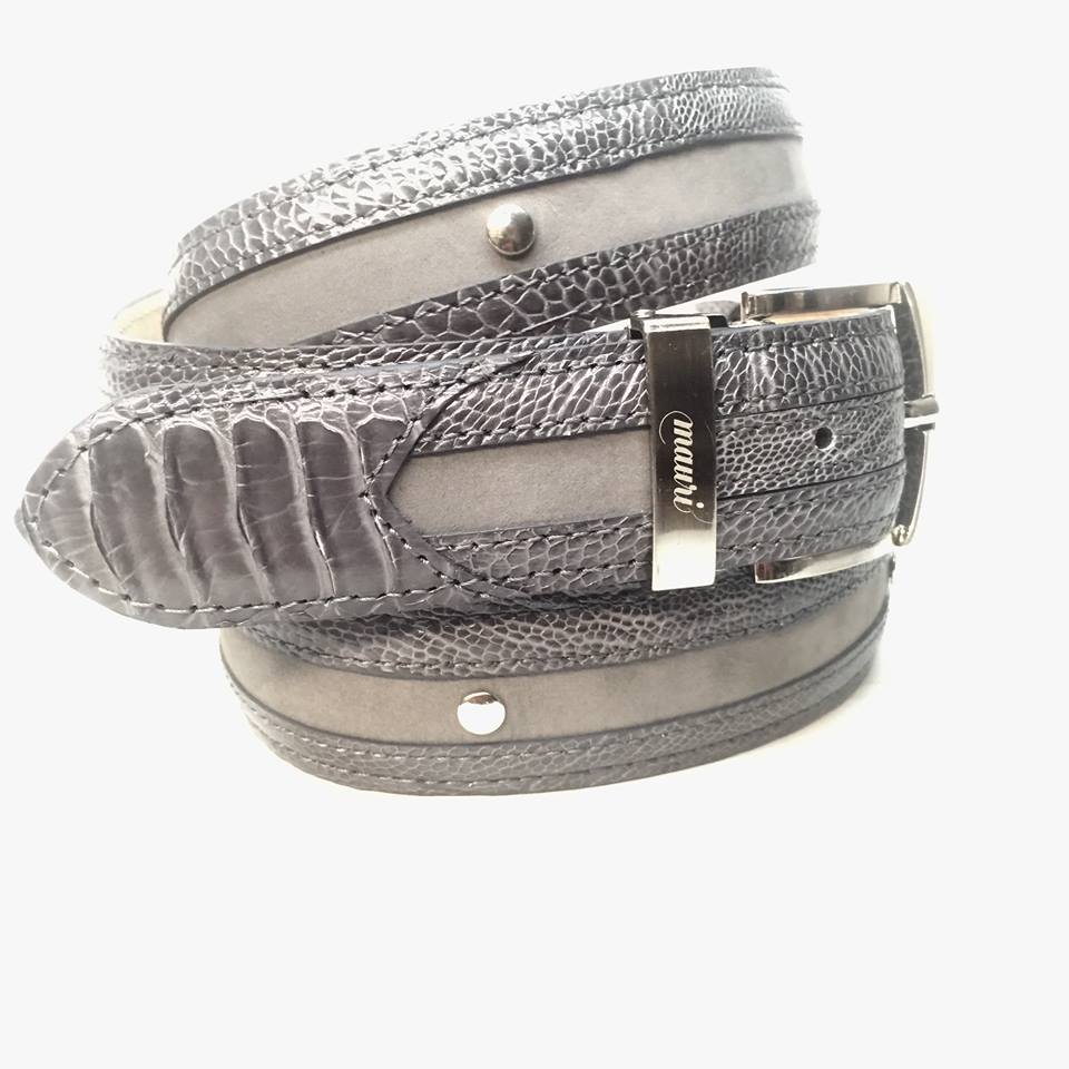 Mauri Gray Studded Suede/Ostrich Leg Belt - Image 2
