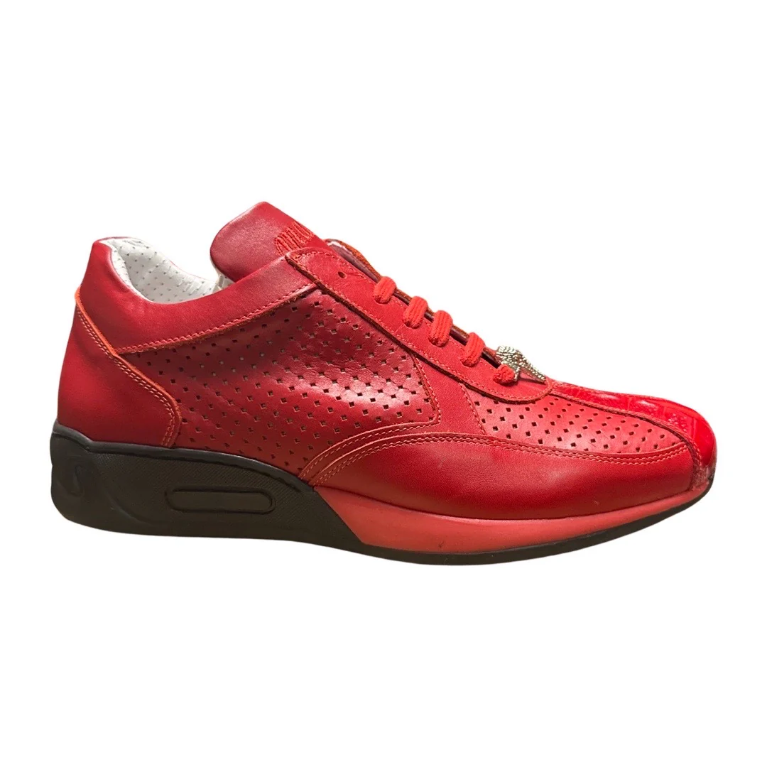 Mauri M770 Red/Black Sole Crocodile Perforated Nappa Leather Sneaker - Image 3