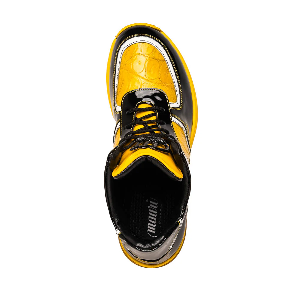Mauri M797 Black & Yellow Baby Croc / Patent Leather Sneakers - Image 3