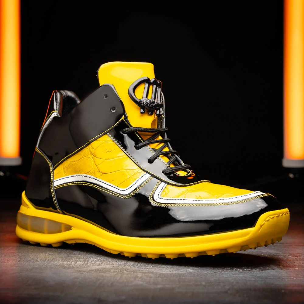 Mauri M797 Black & Yellow Baby Croc / Patent Leather Sneakers - Image 4